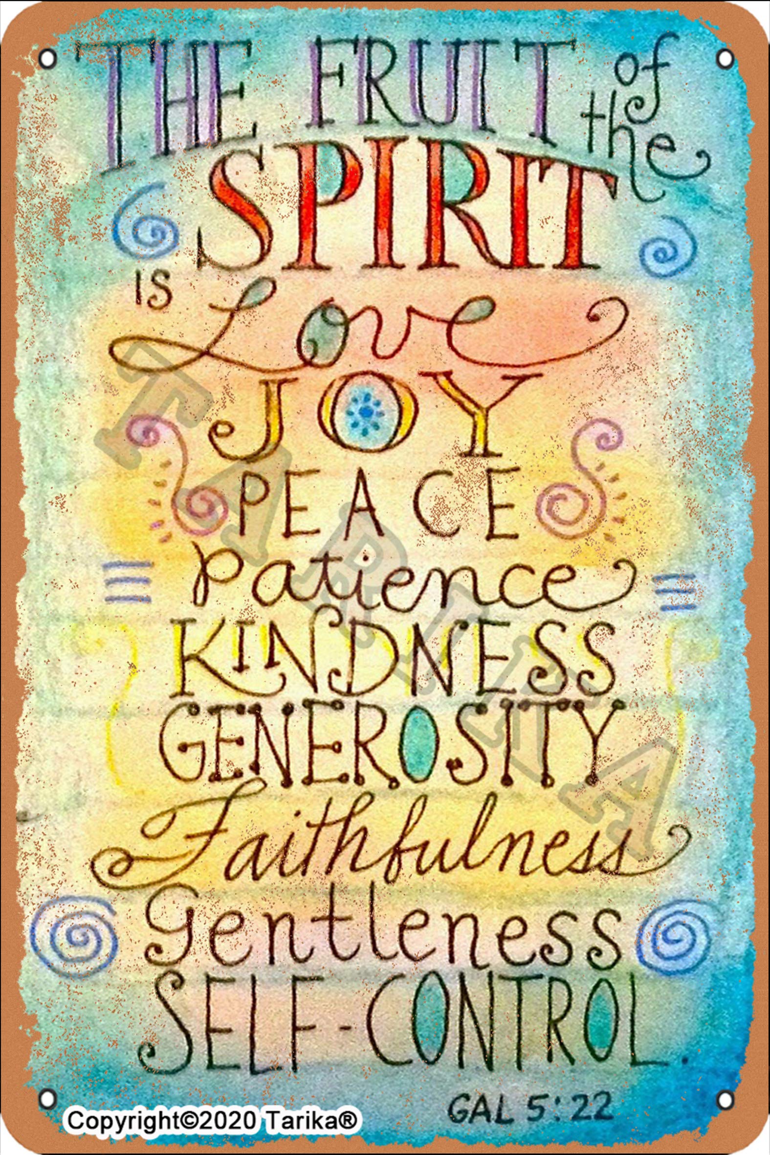 TarikaThe Fruit of The Spirit Love Joy Peace Vintage Look 8X12 Inch Metal Decoration Plaque Sign for Home Kitchen Bathroom Farm Garden Garage Inspirational Quotes Wall Decor