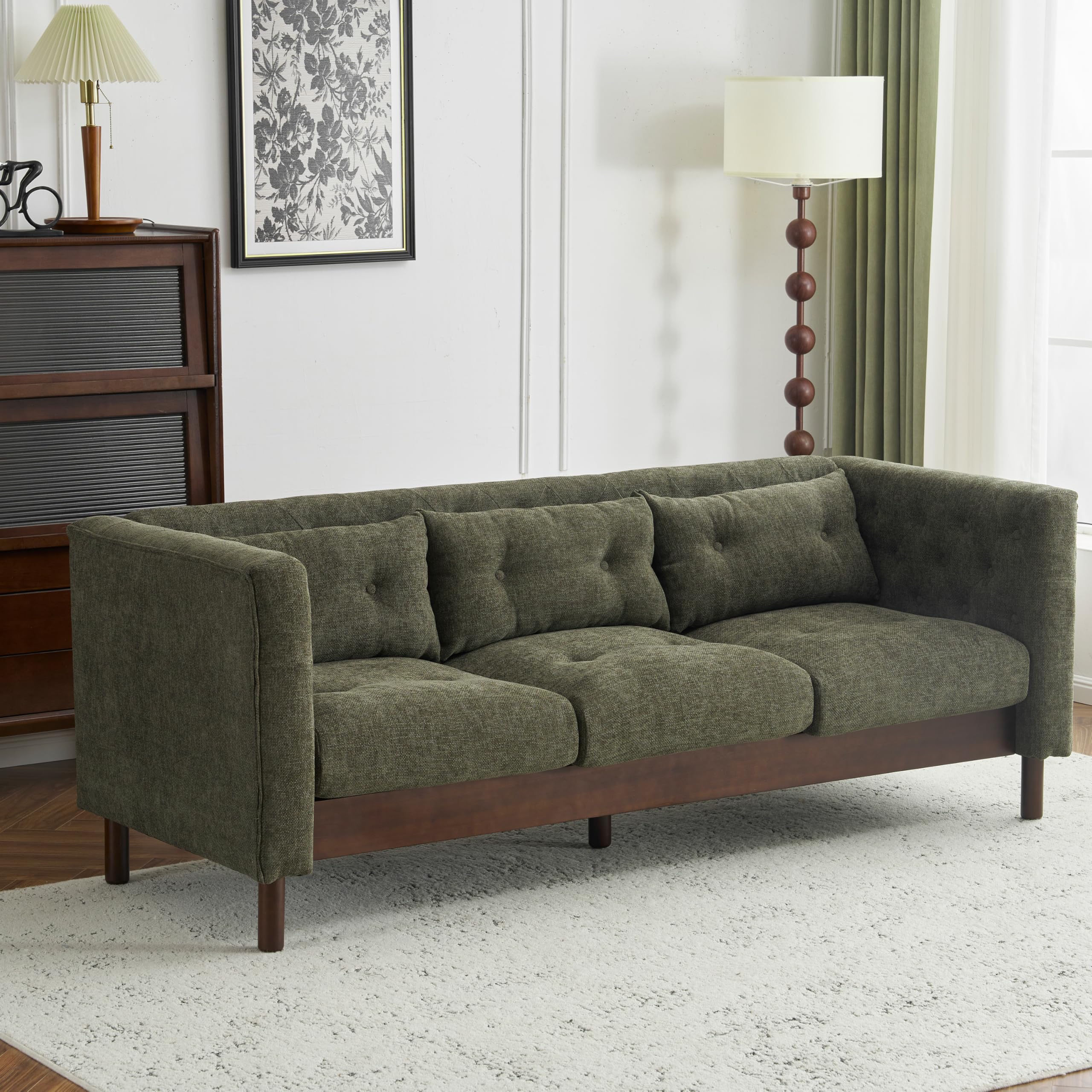 Christopher Knight Home Marloo 3 Seater Sofa Couch, Upholstered Couch, Linen-Like Tufted Back Sofa with Arm Rest, Rubberwood Legs, 78" Spacious