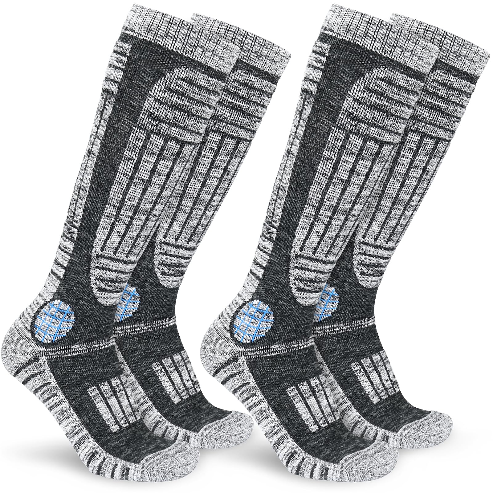 Srclo Men's Grey Grey Thermal Ski Socks For Wo,Winter Thick Warm Knee High Sport Socks For Snowboard Walking Hiking Running Skiing And Outdoor Sports 2 Pairs