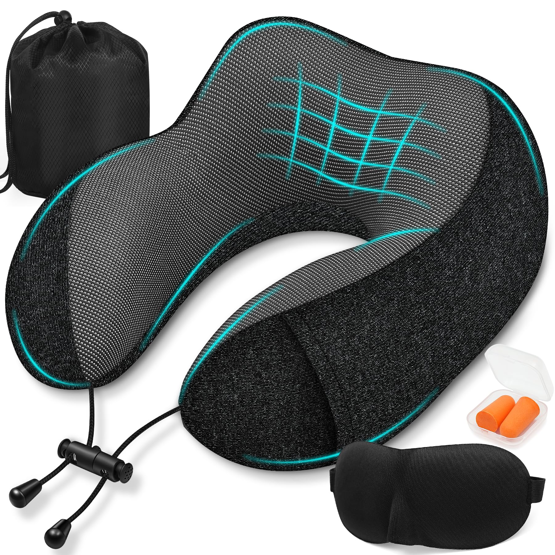 U-vormig Reiskussen Met Traagschuim - Comfortabel Neksteun Voor Reizen Inclusief Tas Oogmasker En Oordopjes
