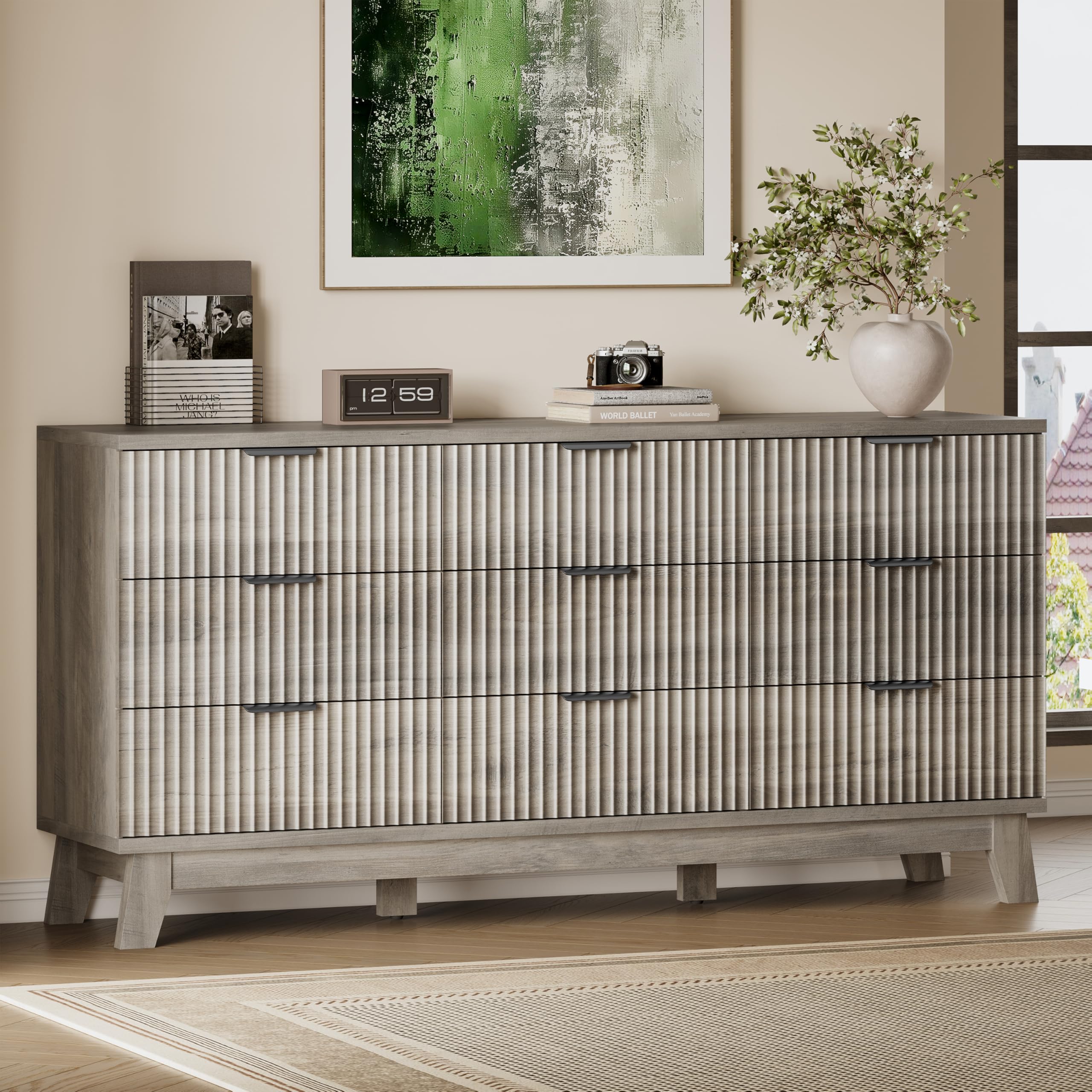 BORNOON 63-inch Long Dresser with 9 Drawers