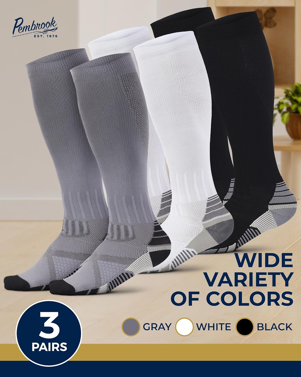 Pembrook 3 Pairs Compression Socks 20-30 mmHg - Compression Socks for Women and Men | Running, Athletic, Travel, Nurses - Image 2