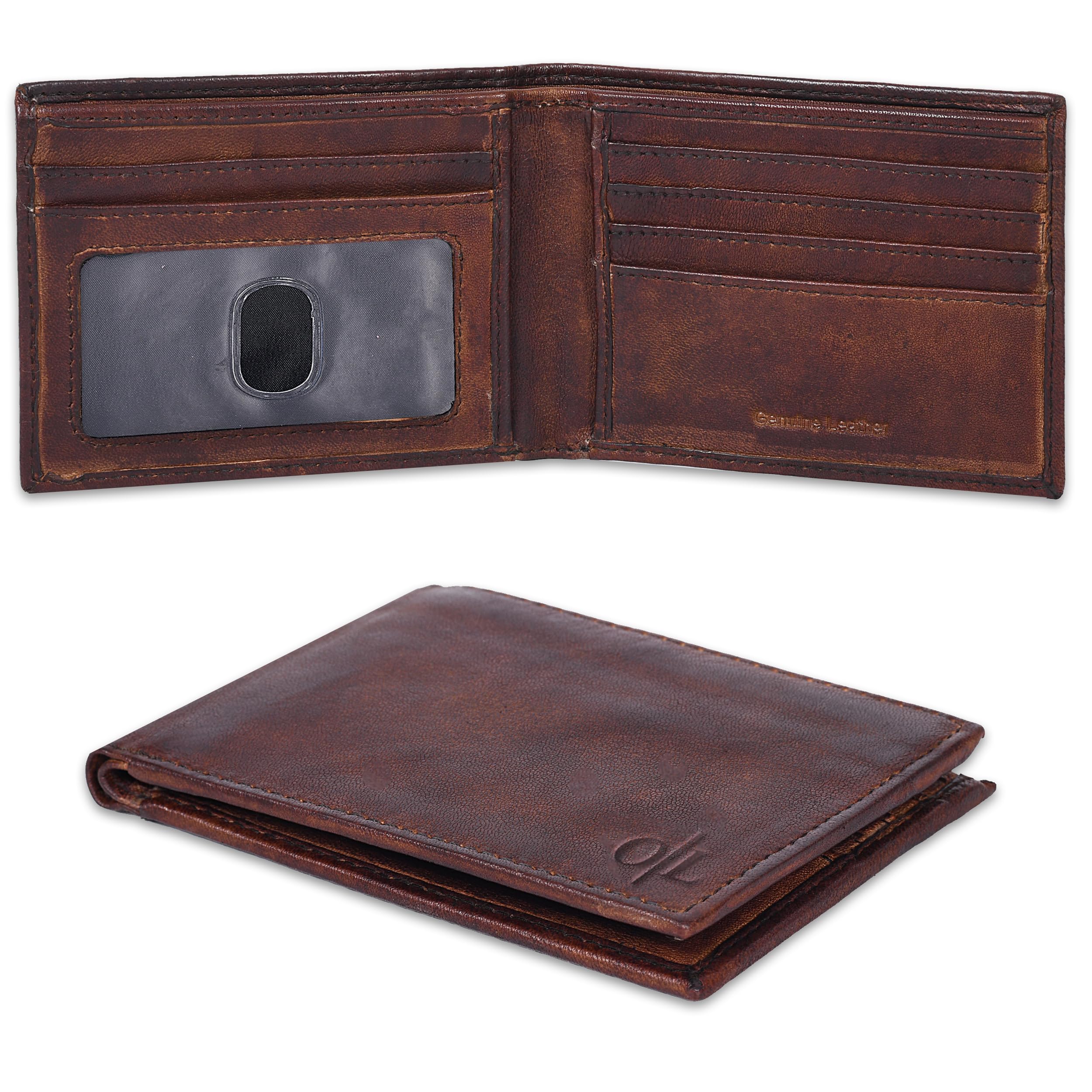 Oak Leathers Slim Leather Wallet for Men - RFID Blocking Slim Minimalist Front Pocket - Thin & Stylish with ID Window, Gift For Men (Vintage Brown)