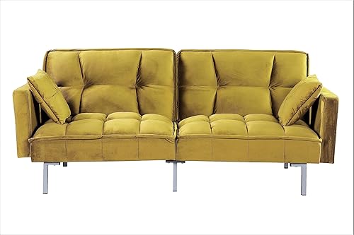 Regal - Sofá cama convertible de terciopelo con estilo de mediados de siglo, diseño copetudo y patas de metal, ideal para invitados y fiestas de