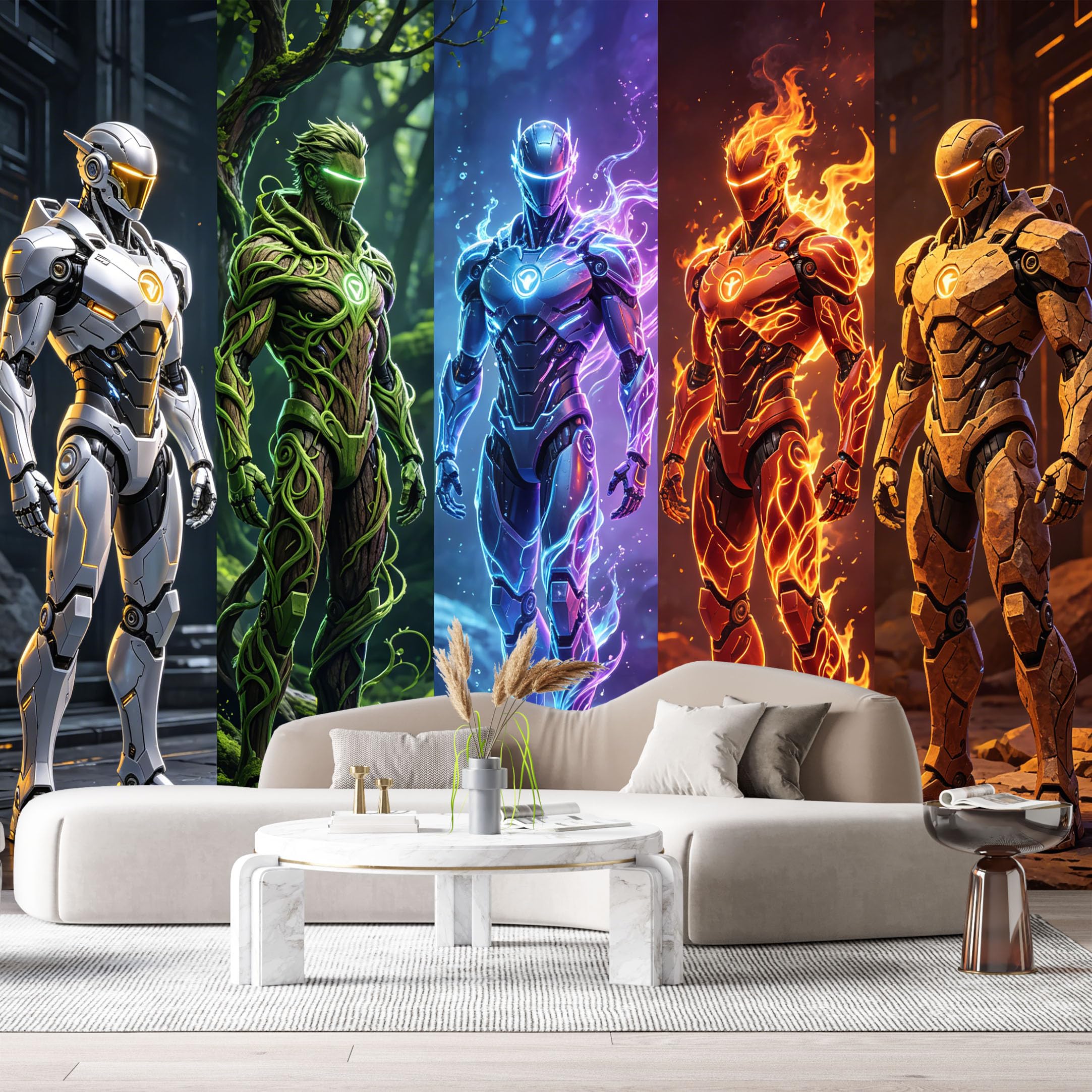 Custom Size Wall Murals Futuristic Cybernetic Warriors Elemental Energy Abstract Modern 3D Art SelfAdhesive Wall Fabric Removable Large Wallpaper for Photo Living Room
