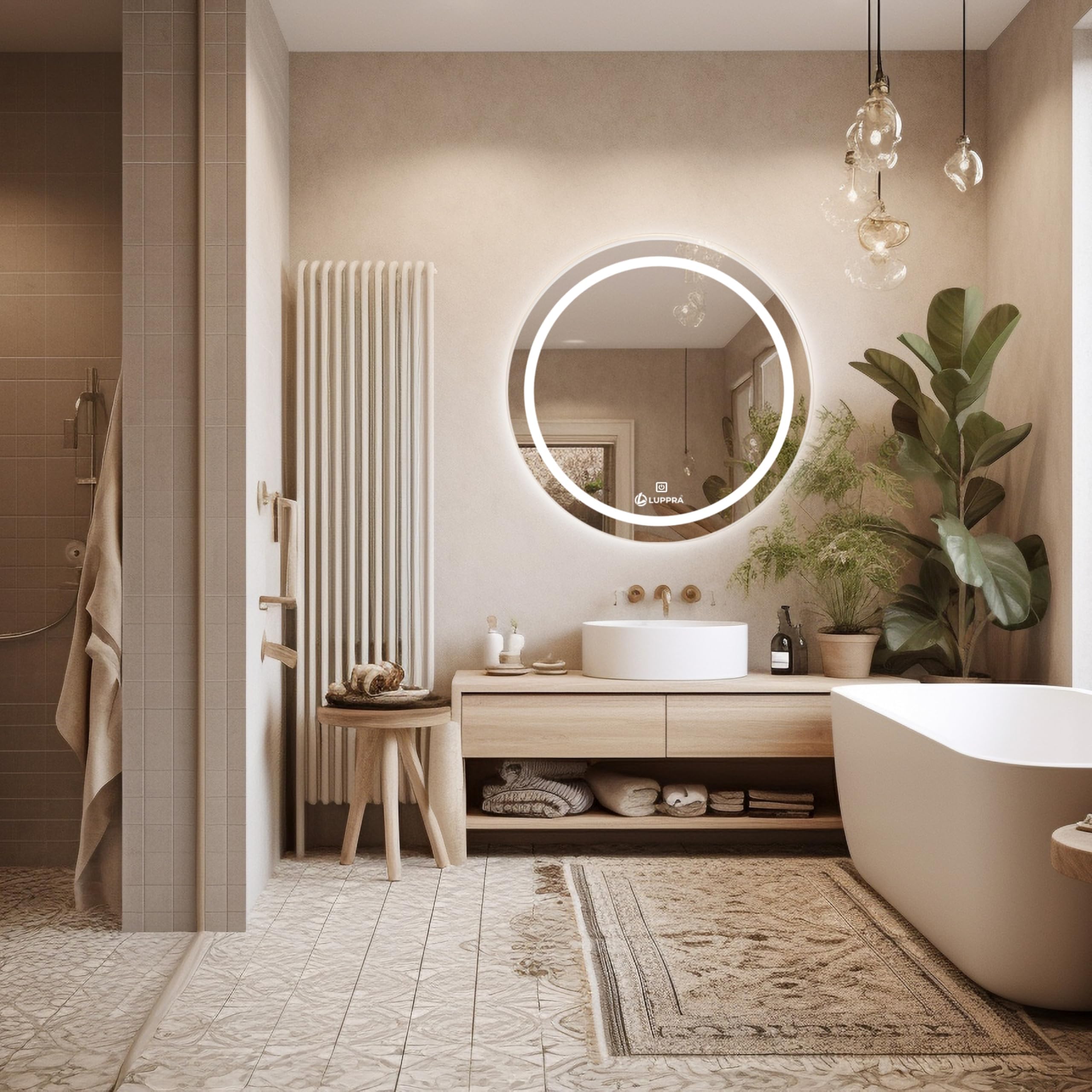 Glass Round Wall-Mounted LED Mirror with Smart Sensor and 3-Color Light (Warm, White, Natural) | Mirror Light, Wash Basin Wall Mirror, Fancy Washbasin and Smart LED Design 24X24 Inch.-image-7