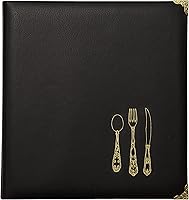 C.R. Gibson Black Gold Faux Leather Recipe Binder with Tabbed Dividers, Sheet Protectors & Cards - 11x12 Kitchen Organizer