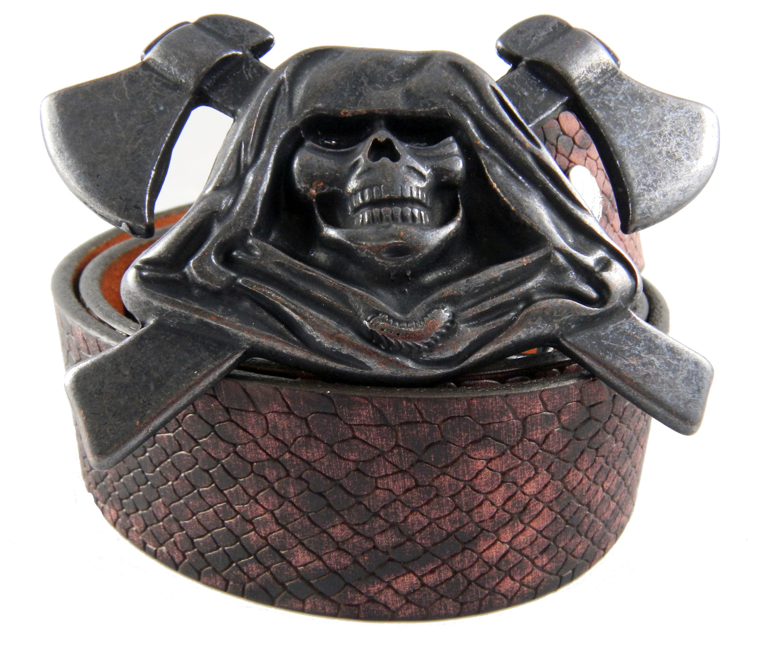 Rose Black Leather Belt with Grim Reaper Belt Buckle