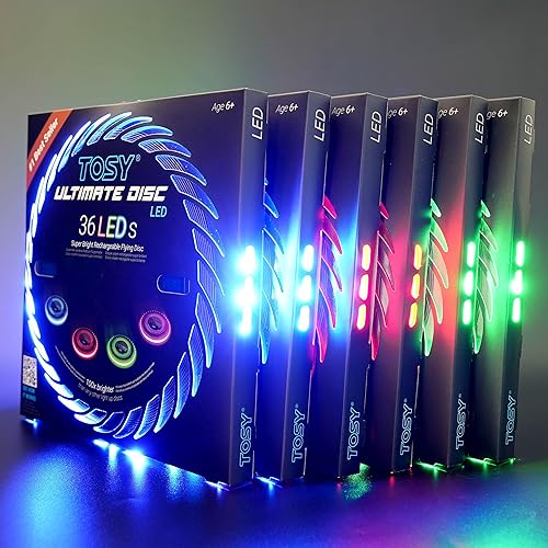 6 discos voladores TOSY 36 LED, extremadamente brillantes, modos inteligentes, luz automática, recargable, regalo perfecto de cumpleaños y