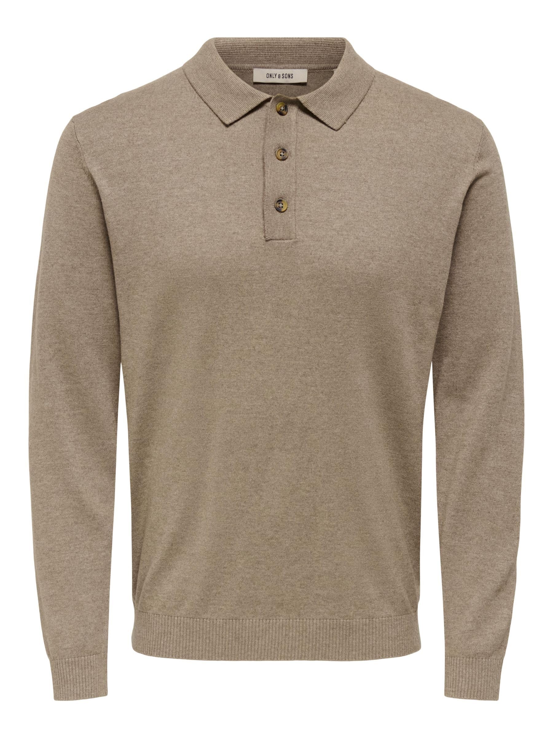 ONLY & SONS Onsloui Reg 12 LS Mel Polo Knit, Desert Taupe, XL