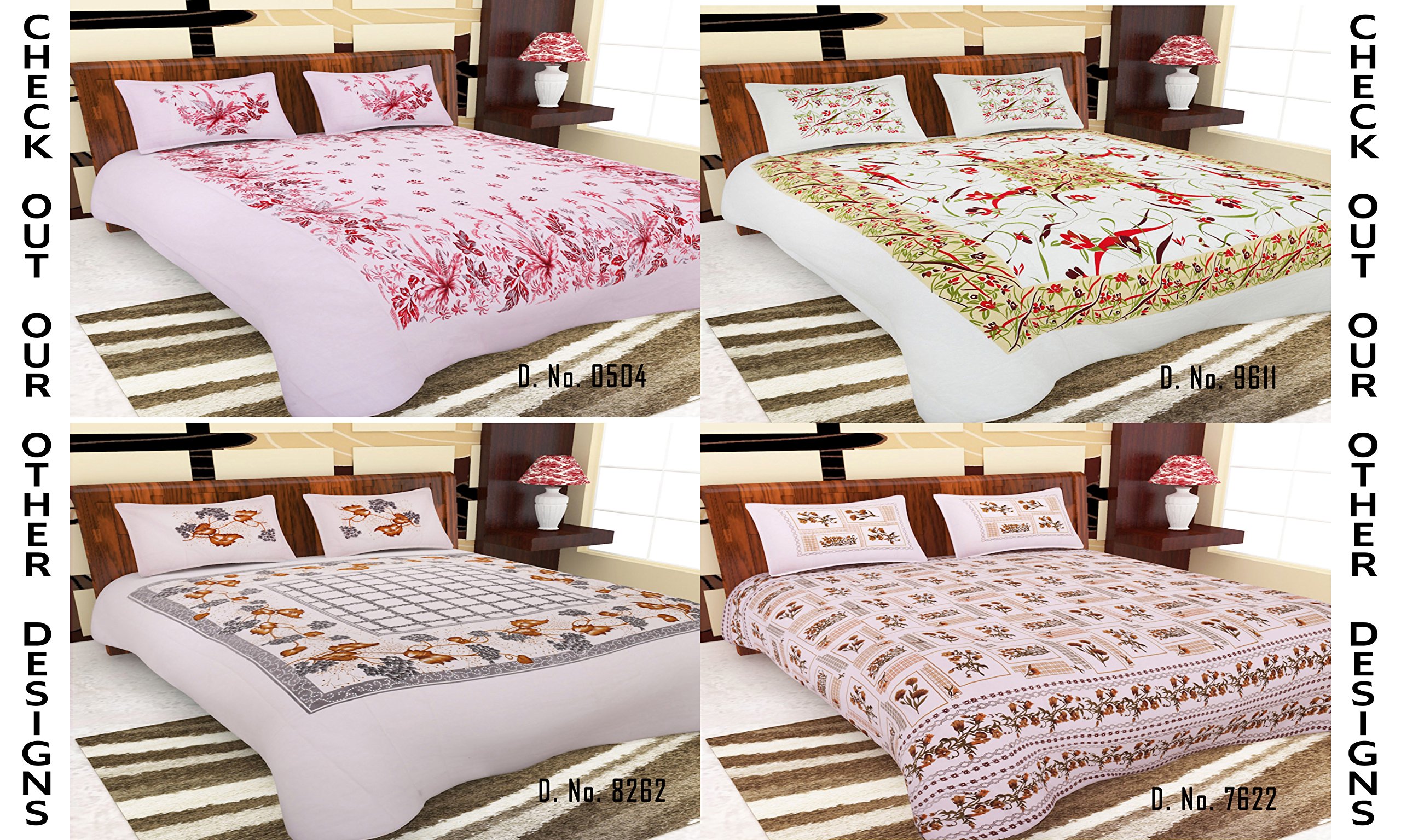 COT PRINTS 100% Cotton Double Bedsheet with 2 Pillow Covers -King Size (100 x 108 Inches) 0160-Lemon Grey 3
