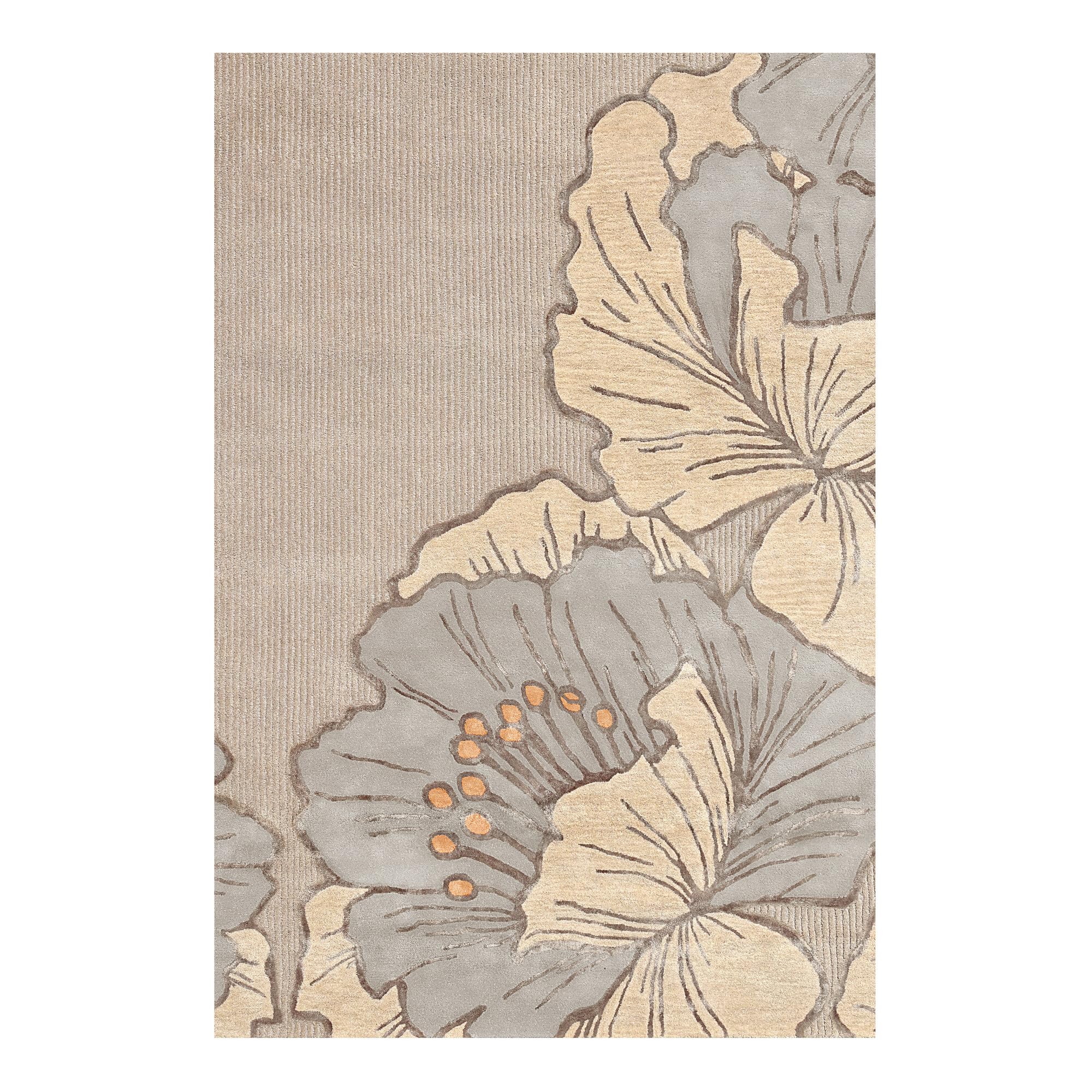 Nicole Miller New York Flora Grandeur Bloom Handcrafted Area Rug, Natural Wool Rug, Bold Floral Rug, Taupe, 6'x9'