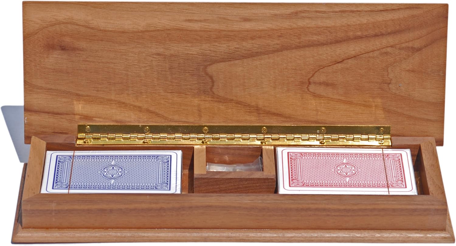 WE Games Cabinet Cribbage Set, 3 Track Sprint Solid Walnut Board, Metal Cribbage Pegs, 2 Decks of Cards, Travel Cribbage Board Game for Adults, Games for 2 Players