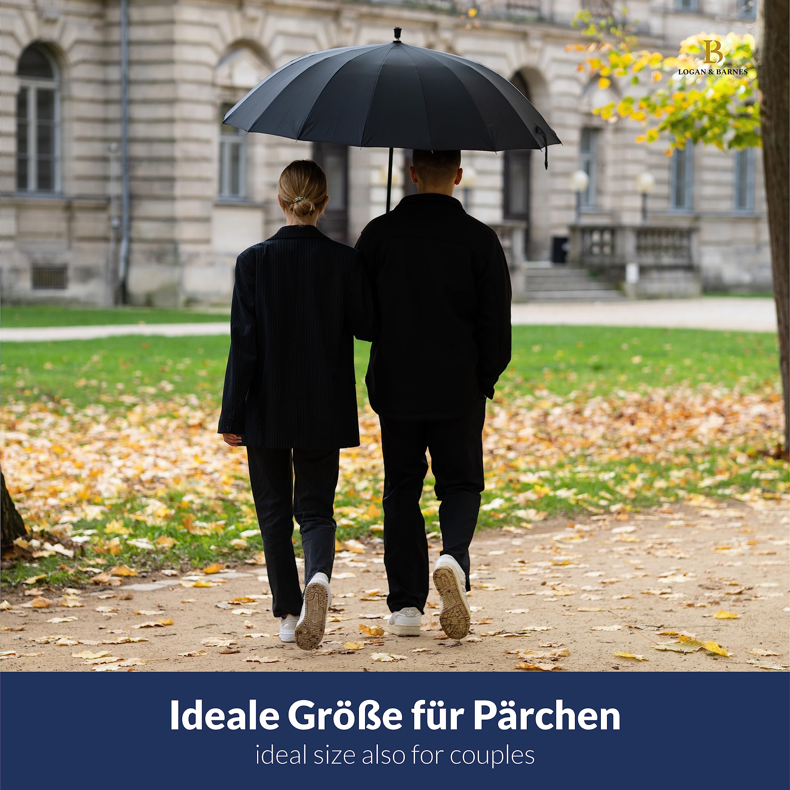 LOGAN & BARNES Stockschirm Sturmfest Ø120cm Echtholzgriff Gummispitze XXL Regenschirm 16 Streben Modell EDINBURGH