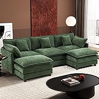 Vista 49 de Ihanherry Sofá Modular en Forma de U de 146" Moderno, Conjunto de Sillonetas en Nube con 2 Otomanos, Sofá de Chenilla de 6 Asientos con Asiento Café
