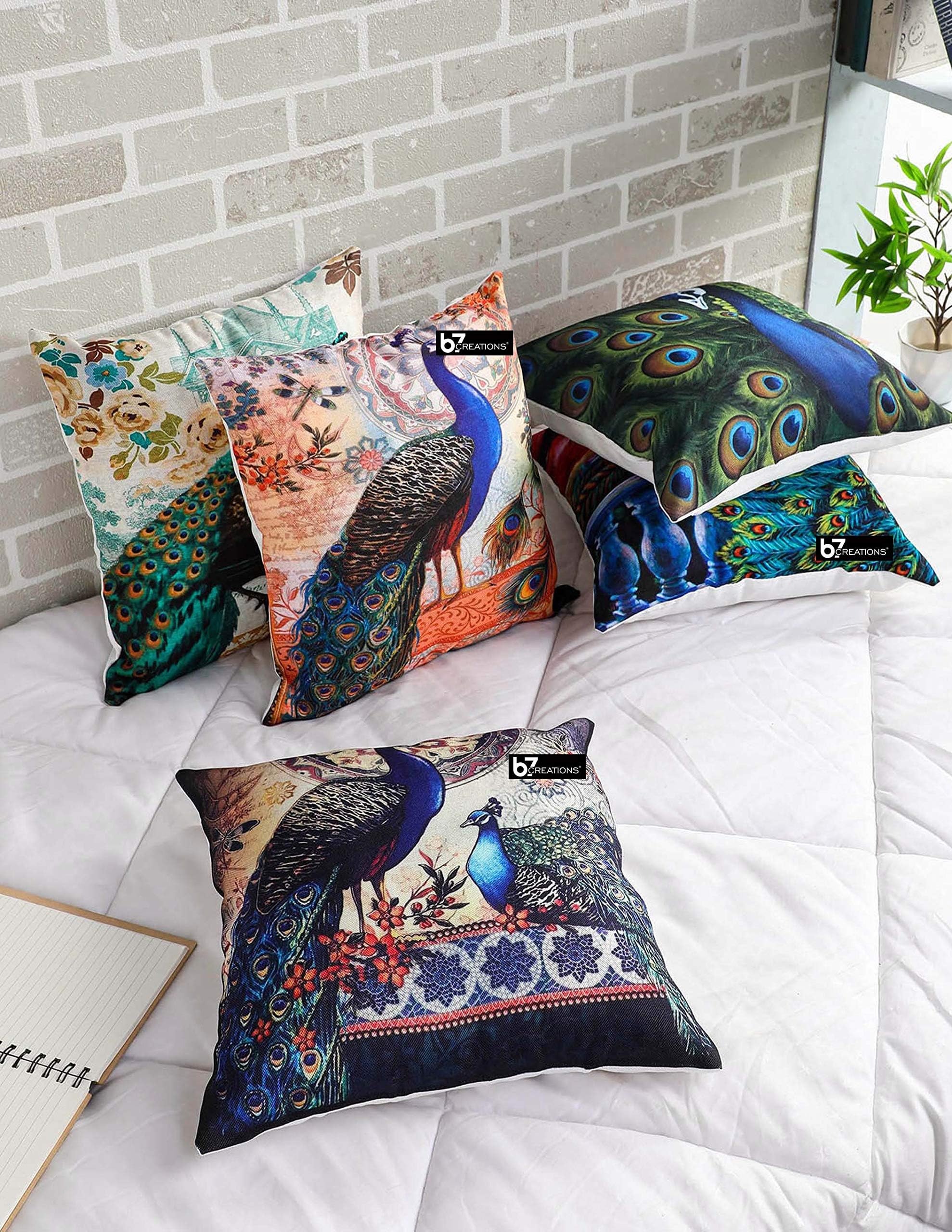 b7 CREATIONS Jute Cushion Covers, 16 inch × 16 inch | Pack of 5 Pcs 2123