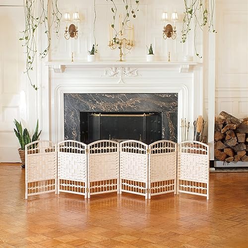 Red Lantern Pantalla plegable de tejido de fibra corta de 2 pies - Blanco - 6 paneles