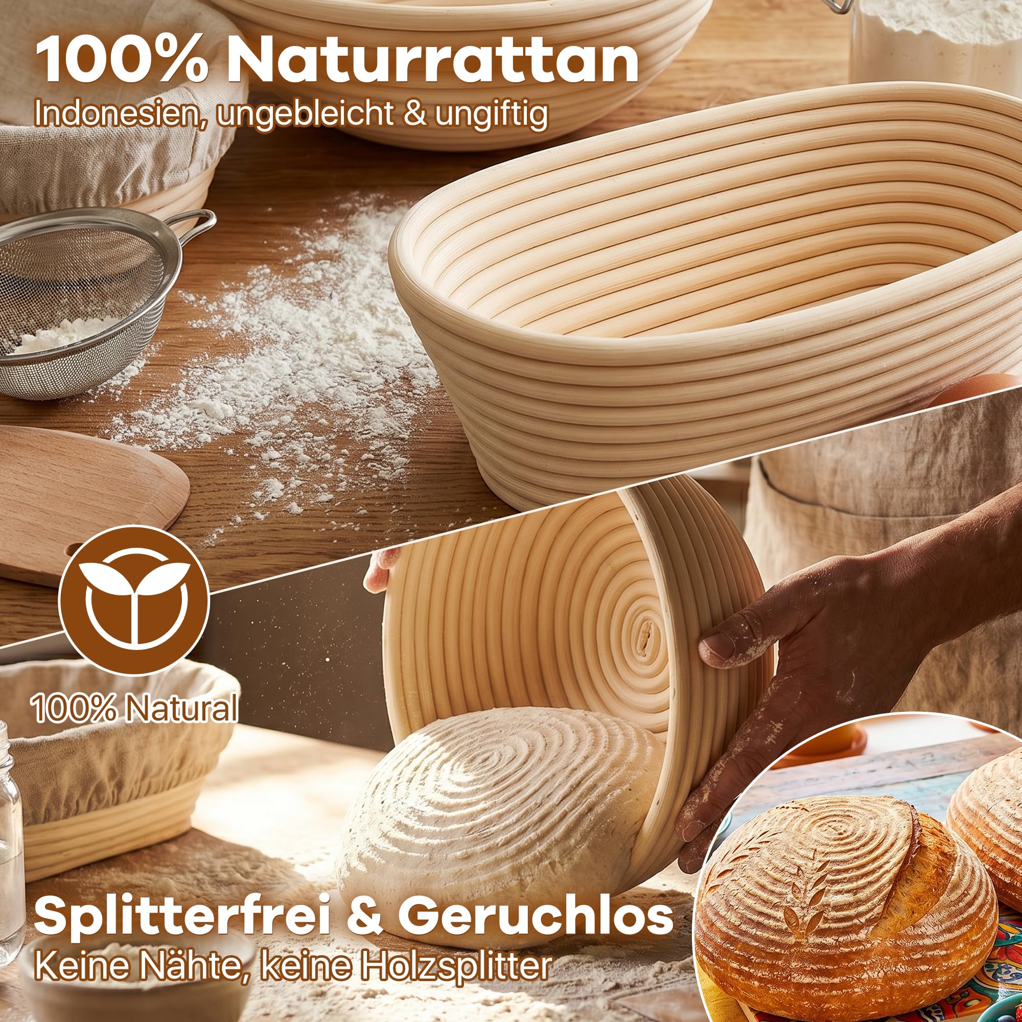 Juego de 21 piezas de levadura de masa, cesta de fermentación con forma ovalada de 25 x 15 x 8 cm y redonda de 23 x 8 cm, banneton, vaso de masa madre, palo, espátula y accesorios para panaderos