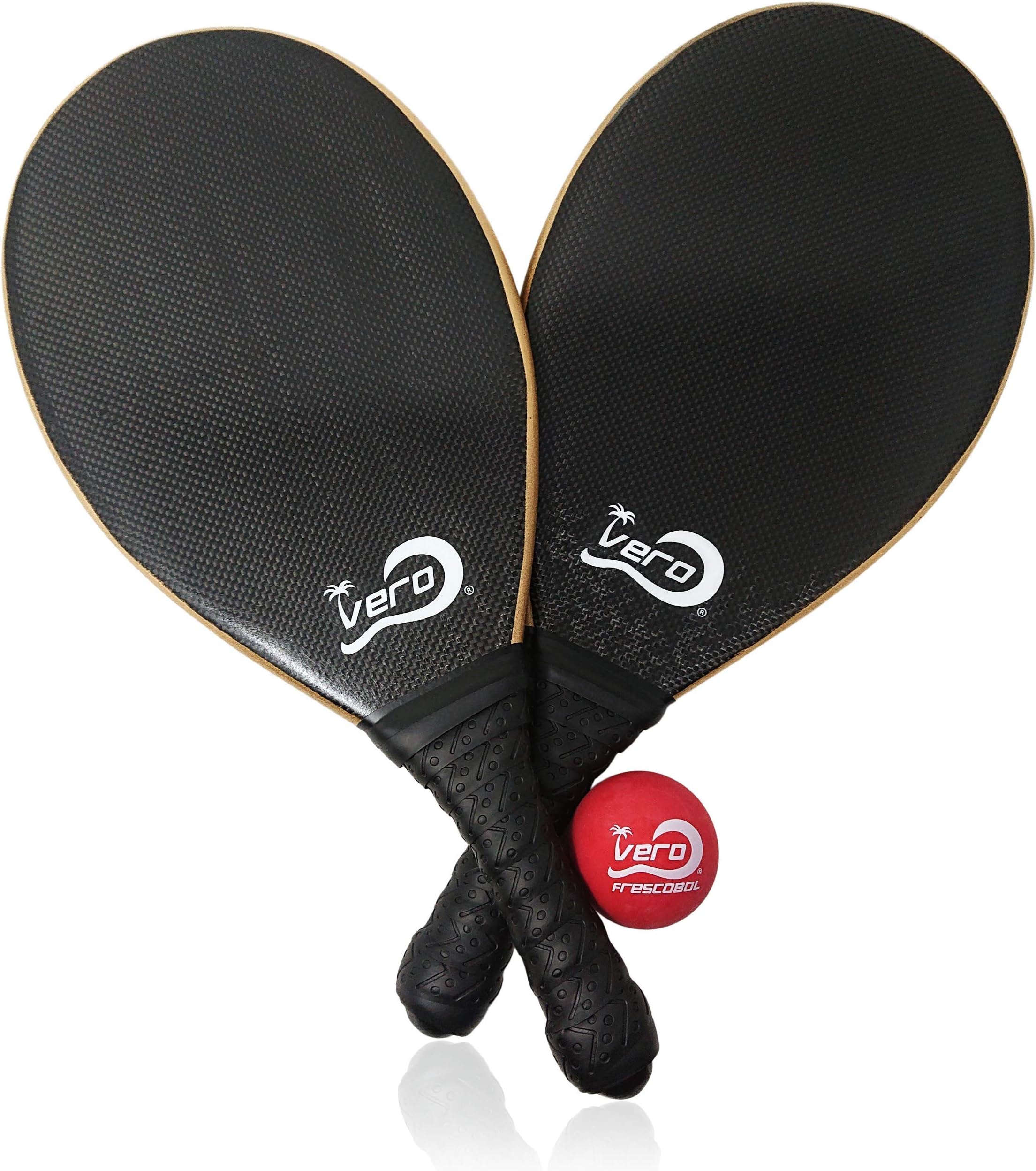 Vero Frescobol Fescobol 2 Carbon Fiber Beach Paddleball Paddles, Official High Visibility Red Ball, Drawstring Beach Bag