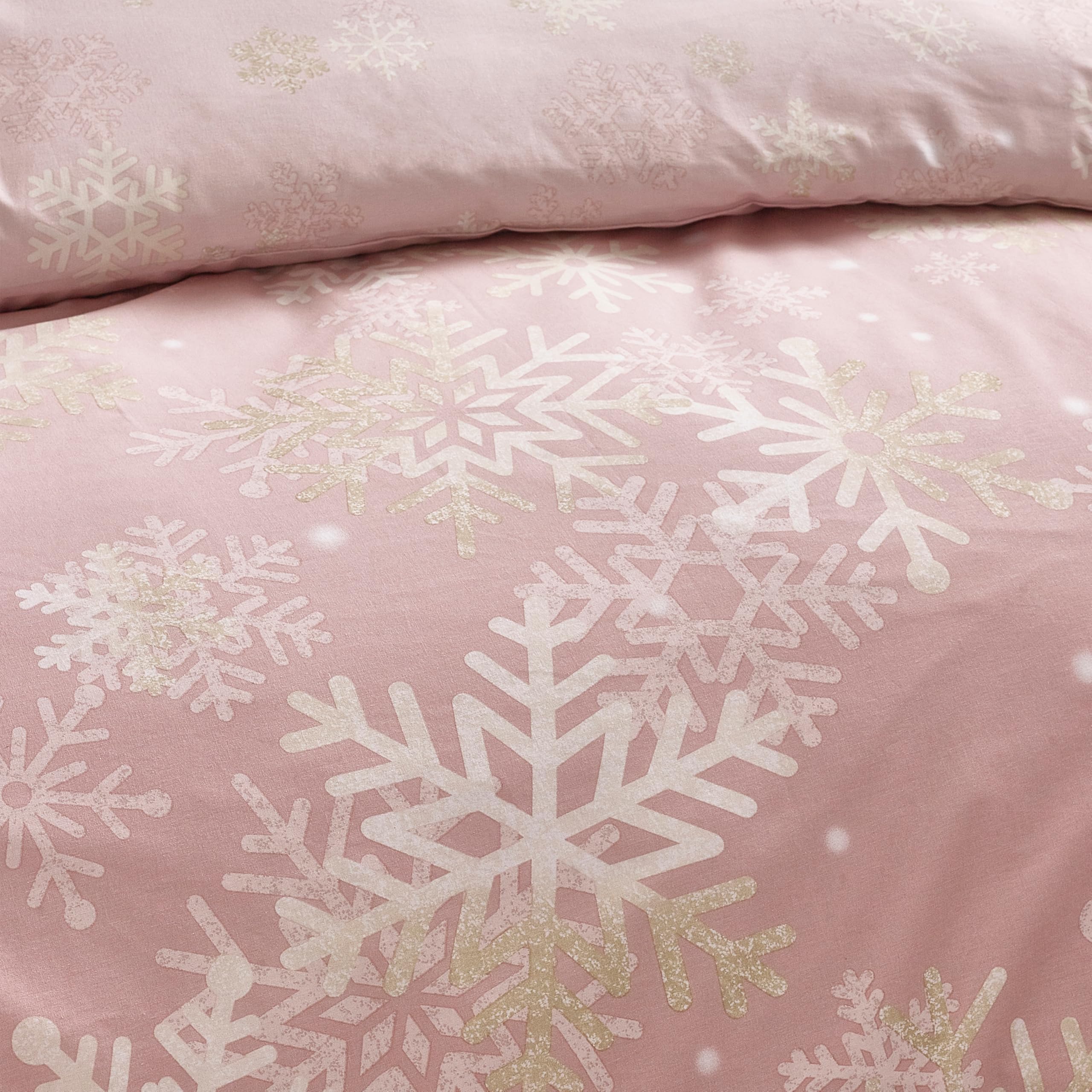 Catherine Lansfield Christmas Sparkle - Set copripiumino matrimoniale reversibile con federe, colore: rosa cipria