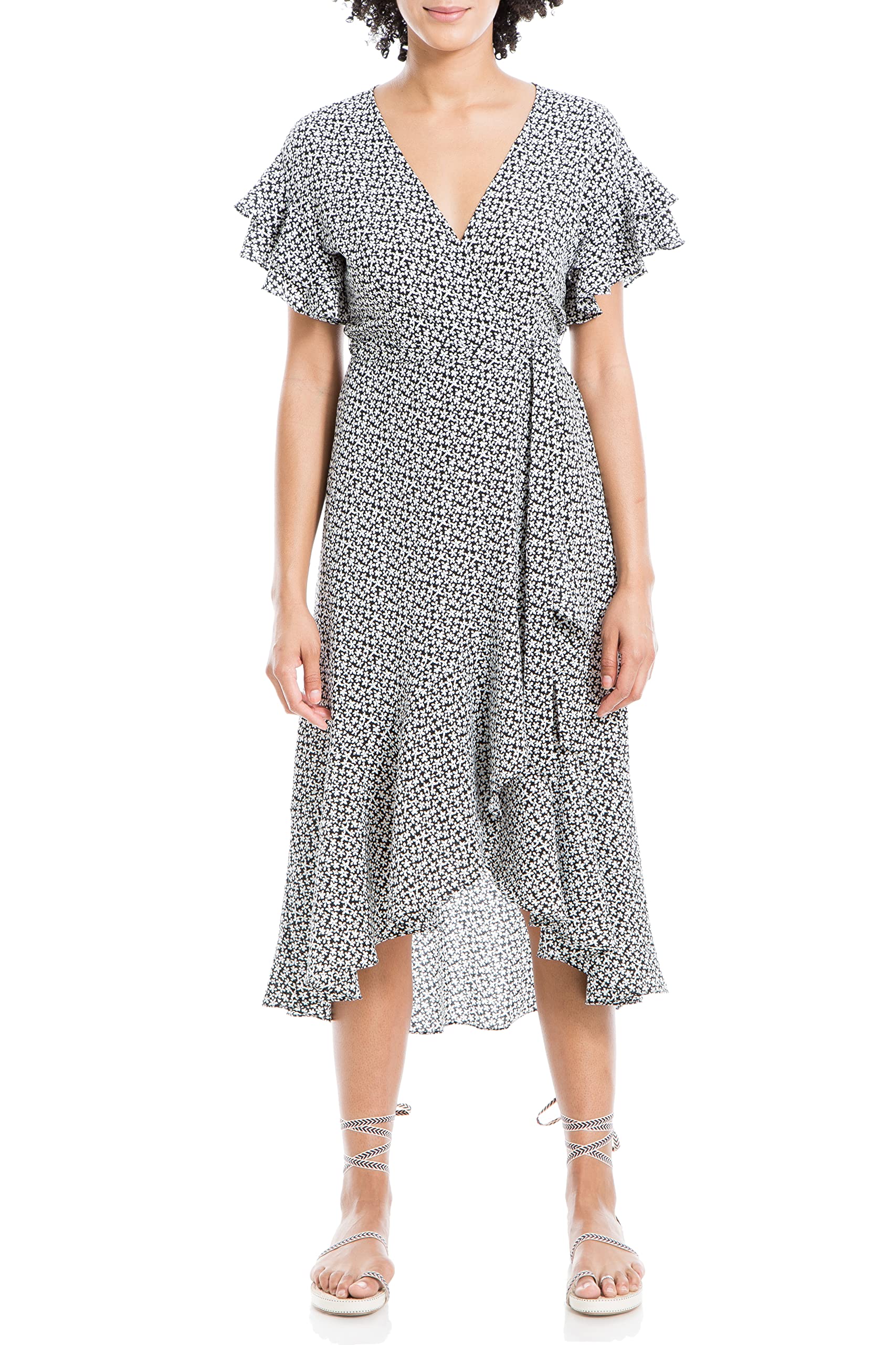 pleated midi dress with belt Avec Les Filles Women's Release Pleat Skirt Combo Dress - Black and Khaki