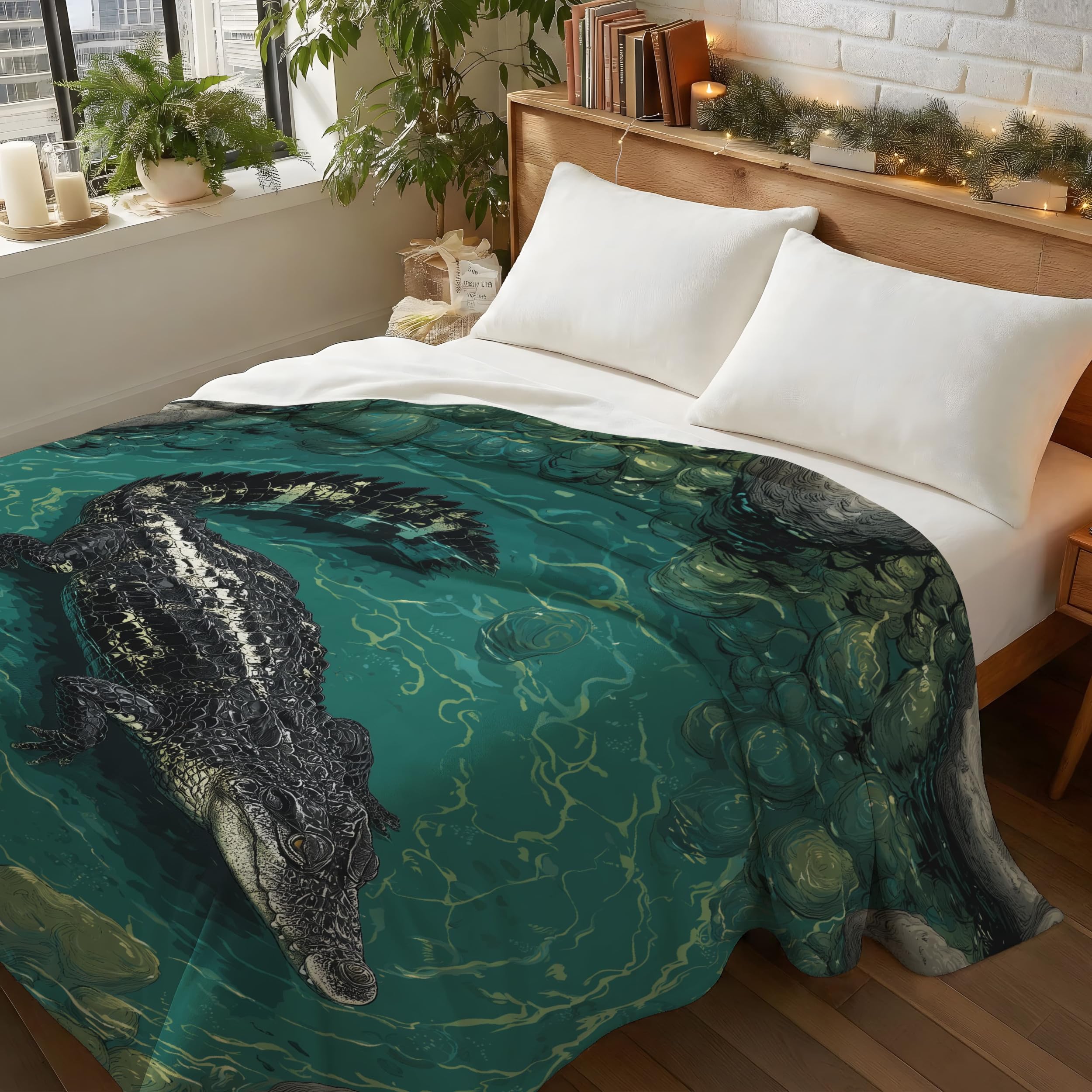 Morski paw koc flanelowy z polaru, nadruk zimowy ciepły miękki puszysty koc z mikrofibry, tradycyjne zwierzęta naturalna woda w kratę do sypialni salon sofa 220 x 270 cm