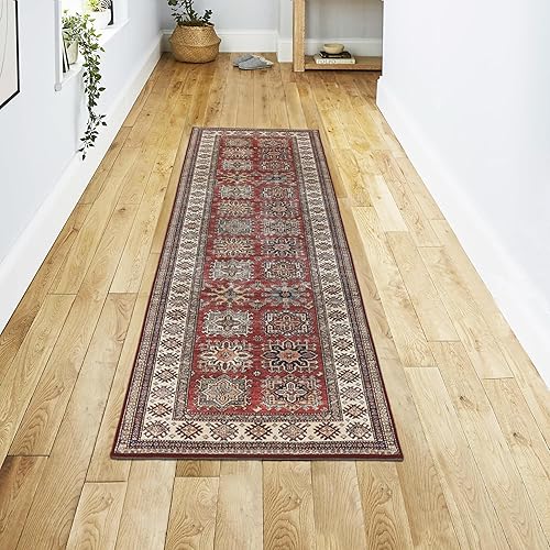 Wyatt & Ash Red Minot Imagine - Alfombra de pasillo de felpilla estampada de 2 x 6 pies, antideslizante y lavable a máquina