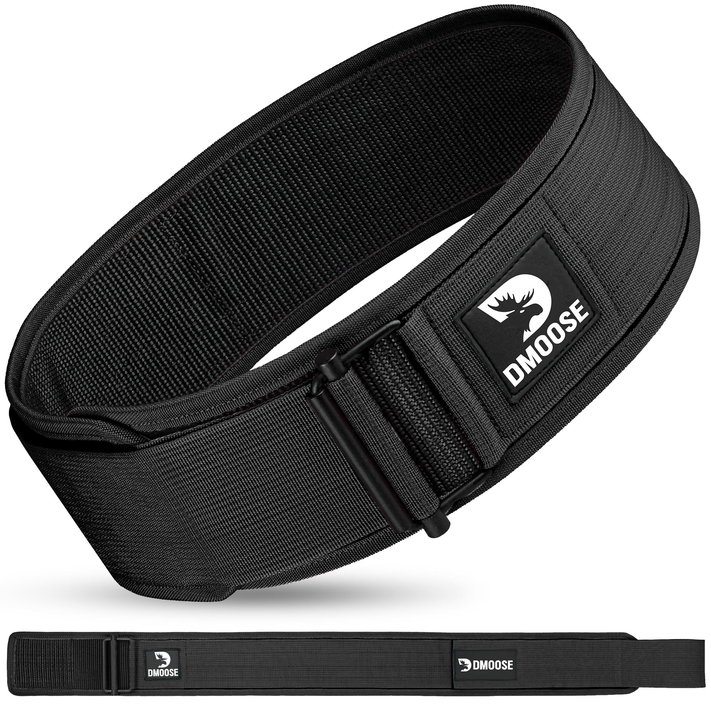 DMoose Fitness Weight Lifting Belt - Auto Locking 4" Nylon Gym Belt with Adjustable Buckle - Provides Lumbar Support & Stability for Olympic Training, WOD & Cross Training for Men & Women
