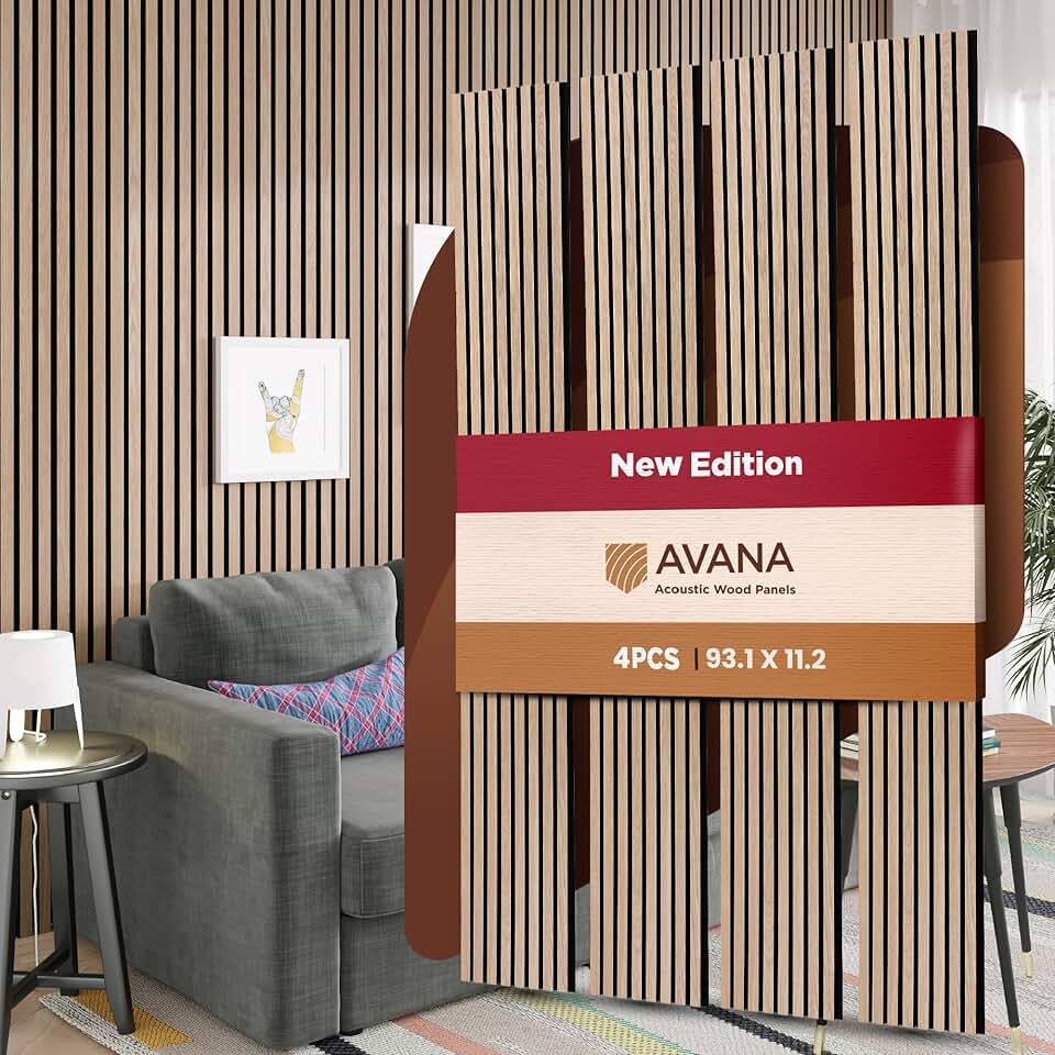 Avana Acoustic Wood Wall Panels – 93.2x11.25 Inch Panels – Fits 94x12 Layout – White Oak Acoustic Panels 4 PCs – Wall Panels for Interior Wall Decor for Homes, Offices – Durable Wood Panels for Wall