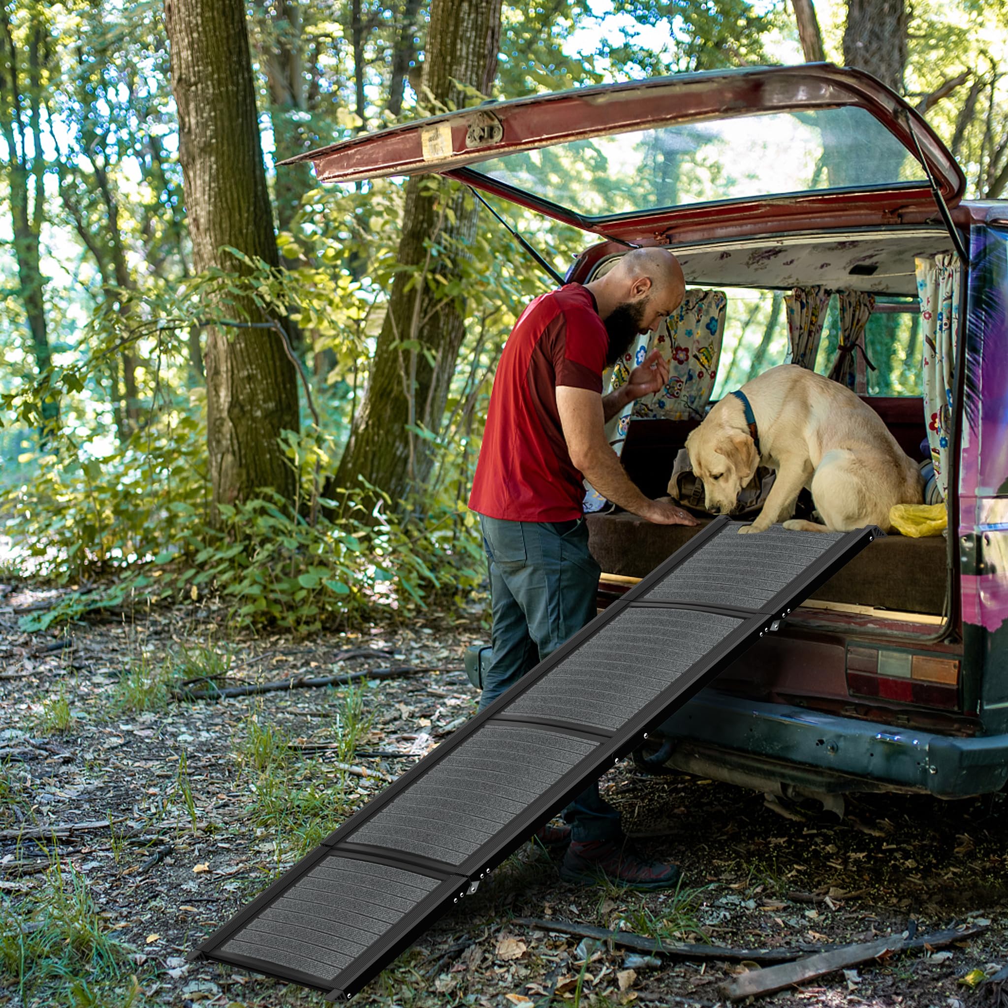 UISEBRT Rampa per cani pieghevole per auto e SUV in alluminio, 157 x 43 cm, rampa di sicurezza portatile con superficie antiscivolo, rampa per cani fino a 110 kg