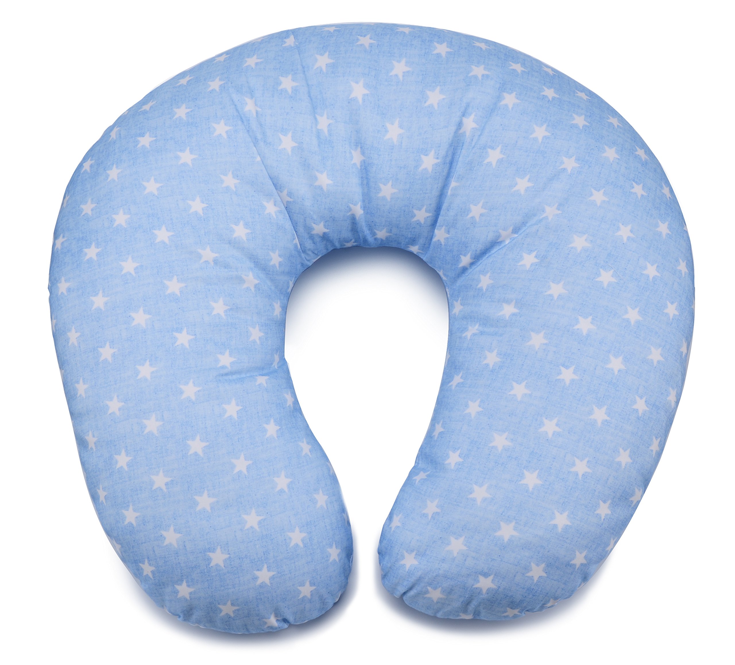 PEKITAS Cojín de Lactancia Grande XL 52 X 48 CM Funda Lavable con Cremallera,algodón para Bebes,ergonómico, dureza Media y Optima, Fabricado en la España - Color Azul Estrellas