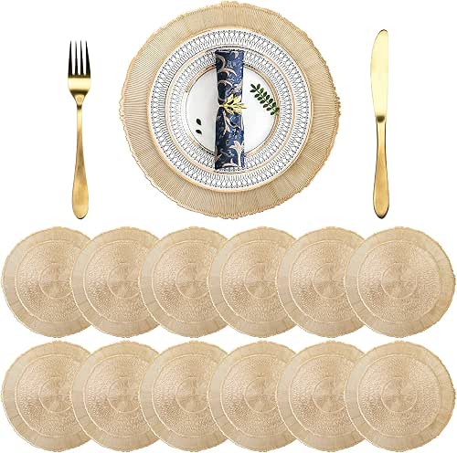 Yarlung 12 Pack Round Pressed Vinyl Placemats, 15 Inch Non-Slip