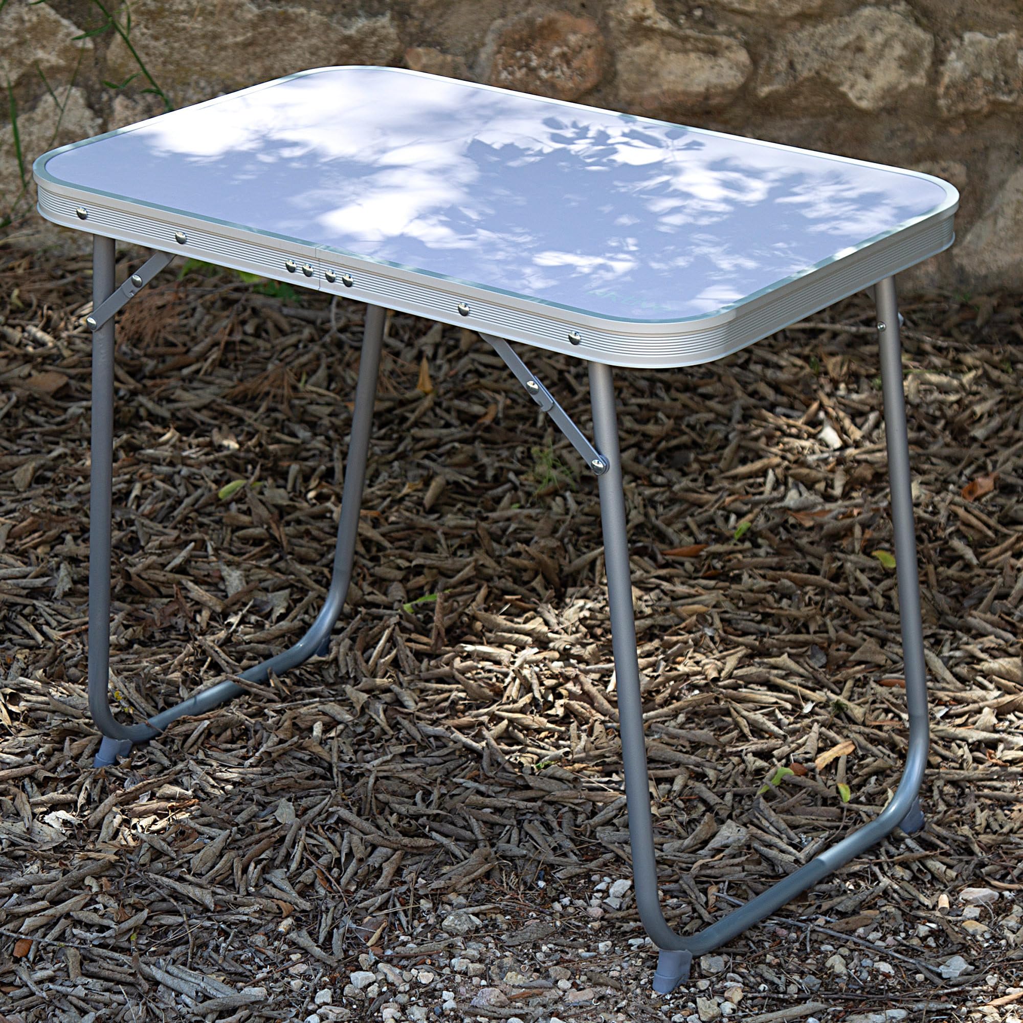 AKTIVE Tavolo da campeggio pieghevole, tavolo leggero, gambe pieghevoli, dimensioni 60x40x50 cm, legno MDF, struttura in acciaio, colore malva, maniglia per il trasporto, Campeggio