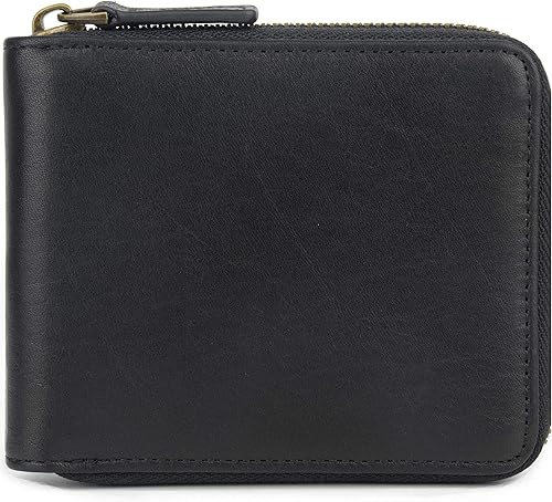 Cartera de piel auténtica con cremallera y bolsillo para monedas, bloqueo RFID alrededor del bolsillo frontal, billetera plegable, regalo para