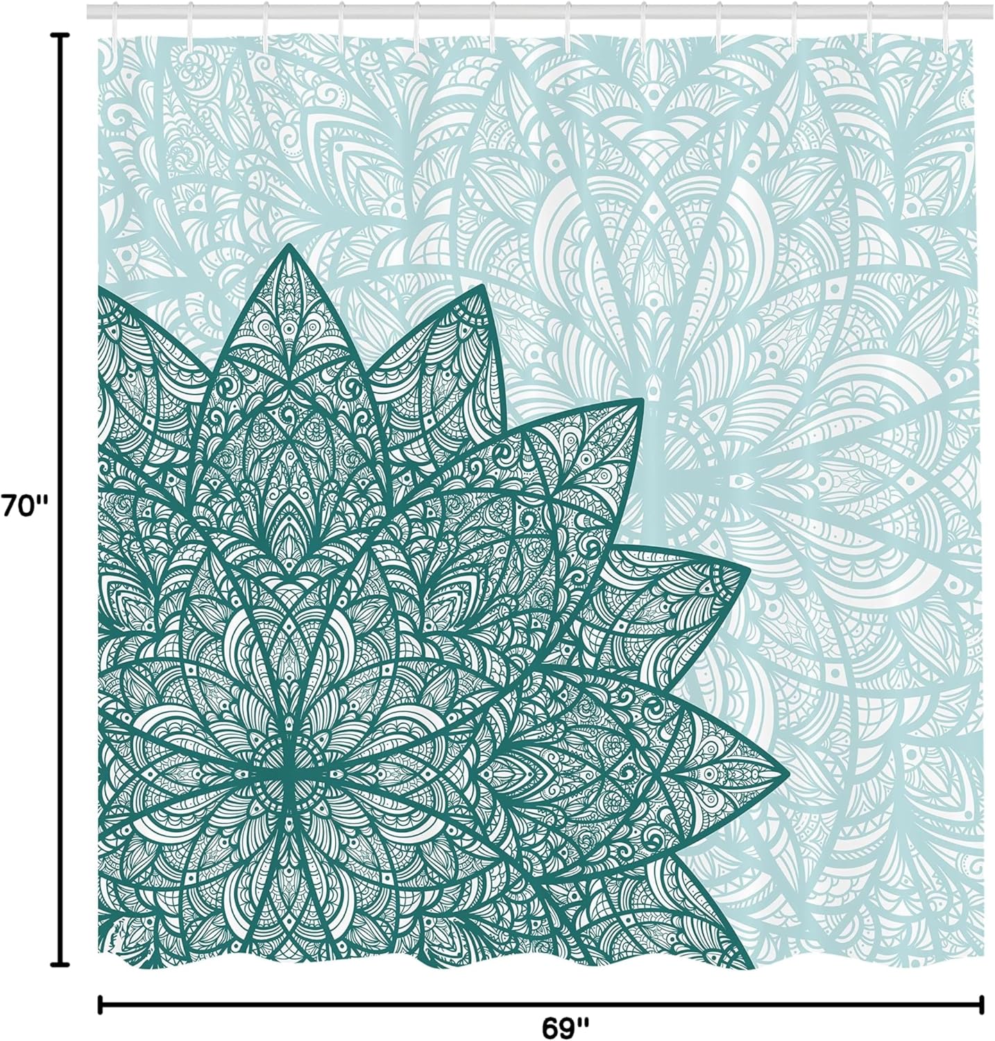 Ambesonne Ethnic Shower Curtain, Classic Mandala Lines and Leafy Details of Bohemian Flowery Trippy Concept Botany, Cloth Fabric Bathroom Decor Set with Hooks, 69" W x 70" L, Jade Green