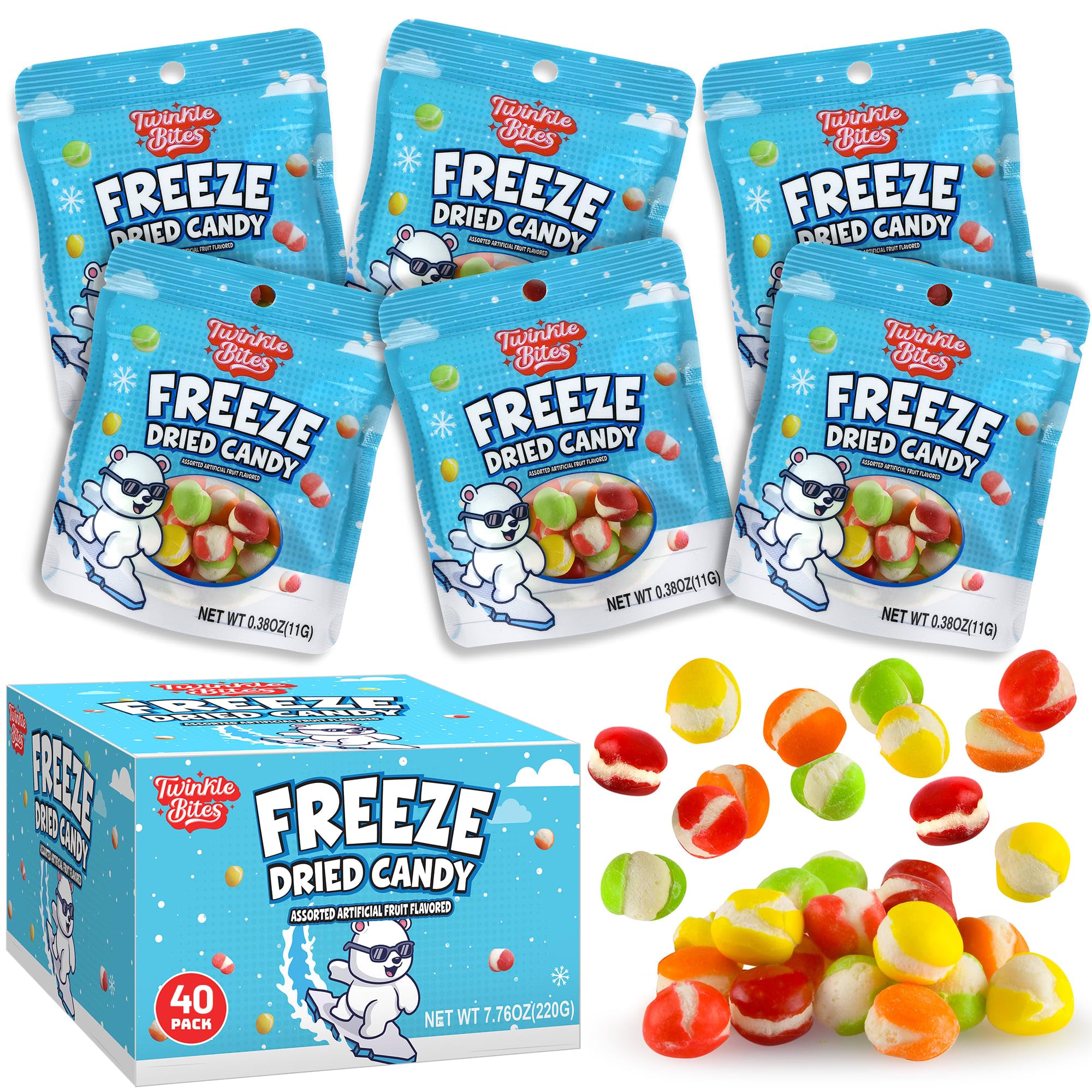 40 Pack Freeze Dried Candy- 10 Pcs Per Bag - Bulk Candy - Resealable Bag For, Kids, Adults, School, Party, Birthday, 5 Delicious flavors