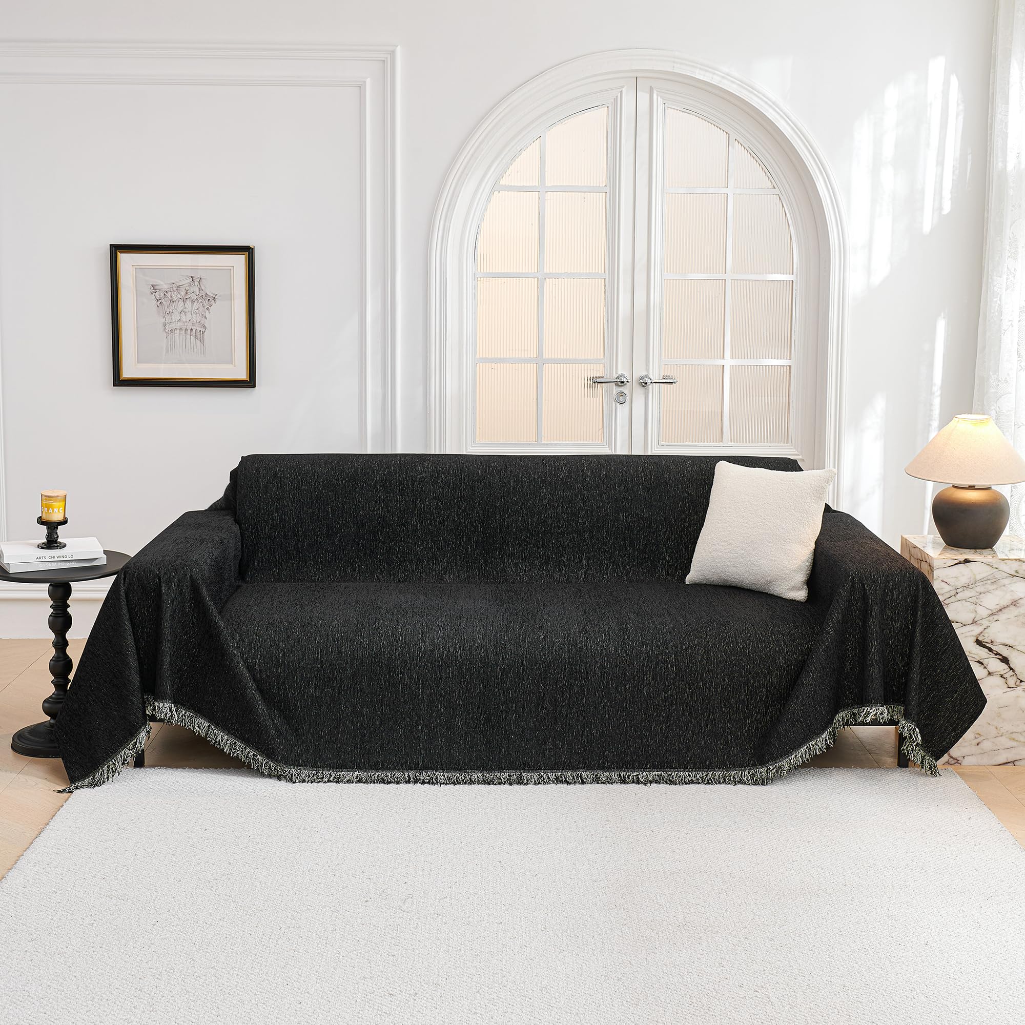 MYSKY HOME Pokrowiec na sofę 1/2/3/4-osobową, ochrona na sofę, ochrona przed zadrapaniami dla zwierząt domowych, sierści psa, kota, 180 x 300 cm, czarny