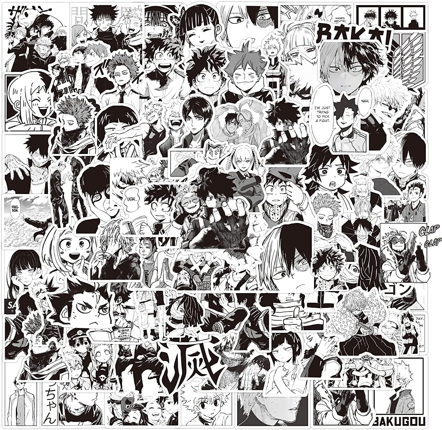 Premify Black and White Japanise Anime Stickers 100pcs Laptop Car Stickers Motorcycle Bicycle Luggage Decal Graffiti Patches Skateboard Stickers[No-Duplicate Sticker Pack]