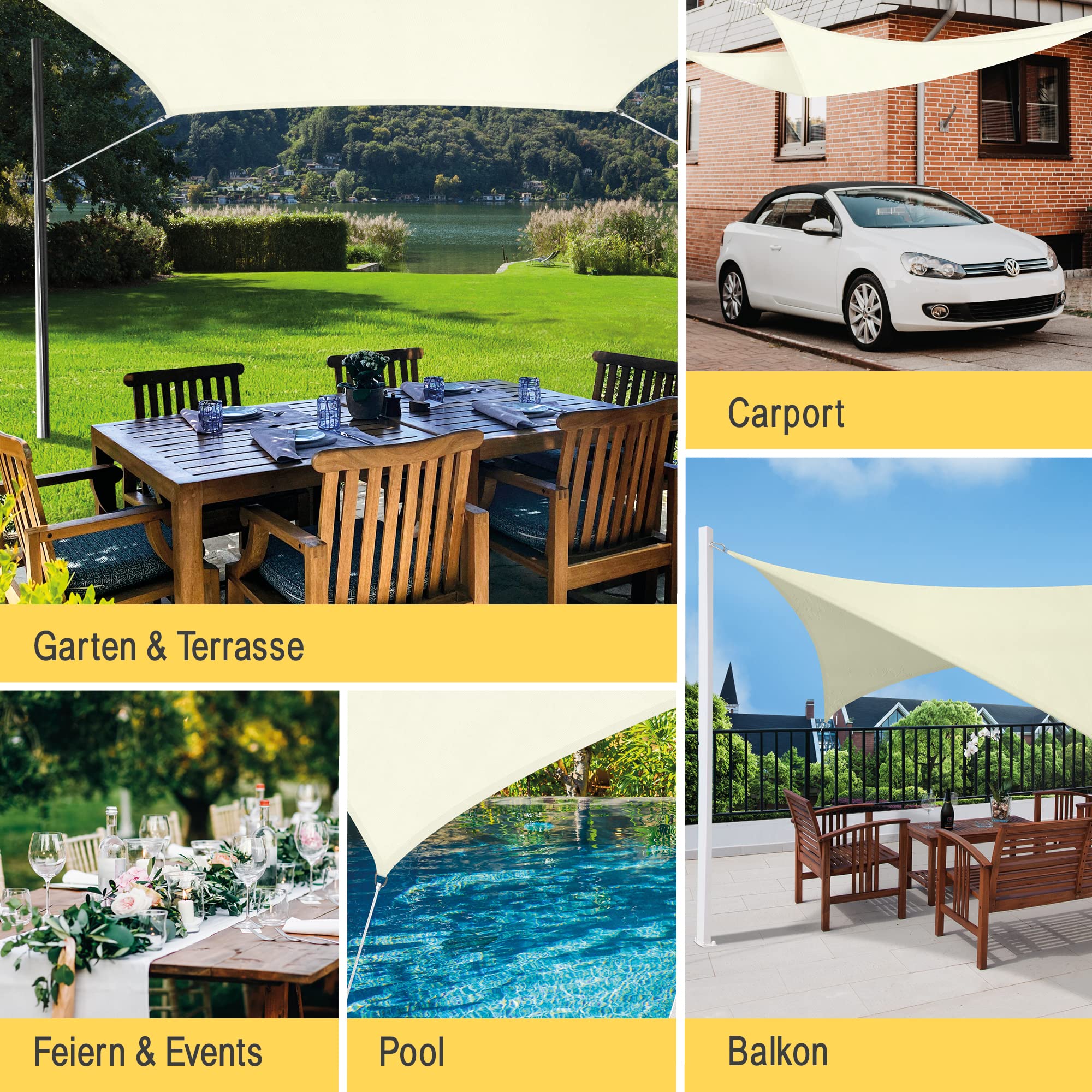 Sol Royal Sonnensegel rechteckig Wasserdicht 3x4m Terrasse – Sonnensegel Balkon Segeltuch UV Sonnenschutz Garten Pool Camping Sonnenschutz Segel Creme – PS9