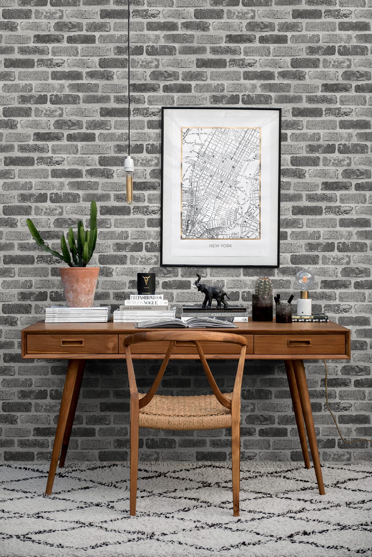 NextWall Papel pintado de ladrillo sintético lavado para despegar y pegar (gris)