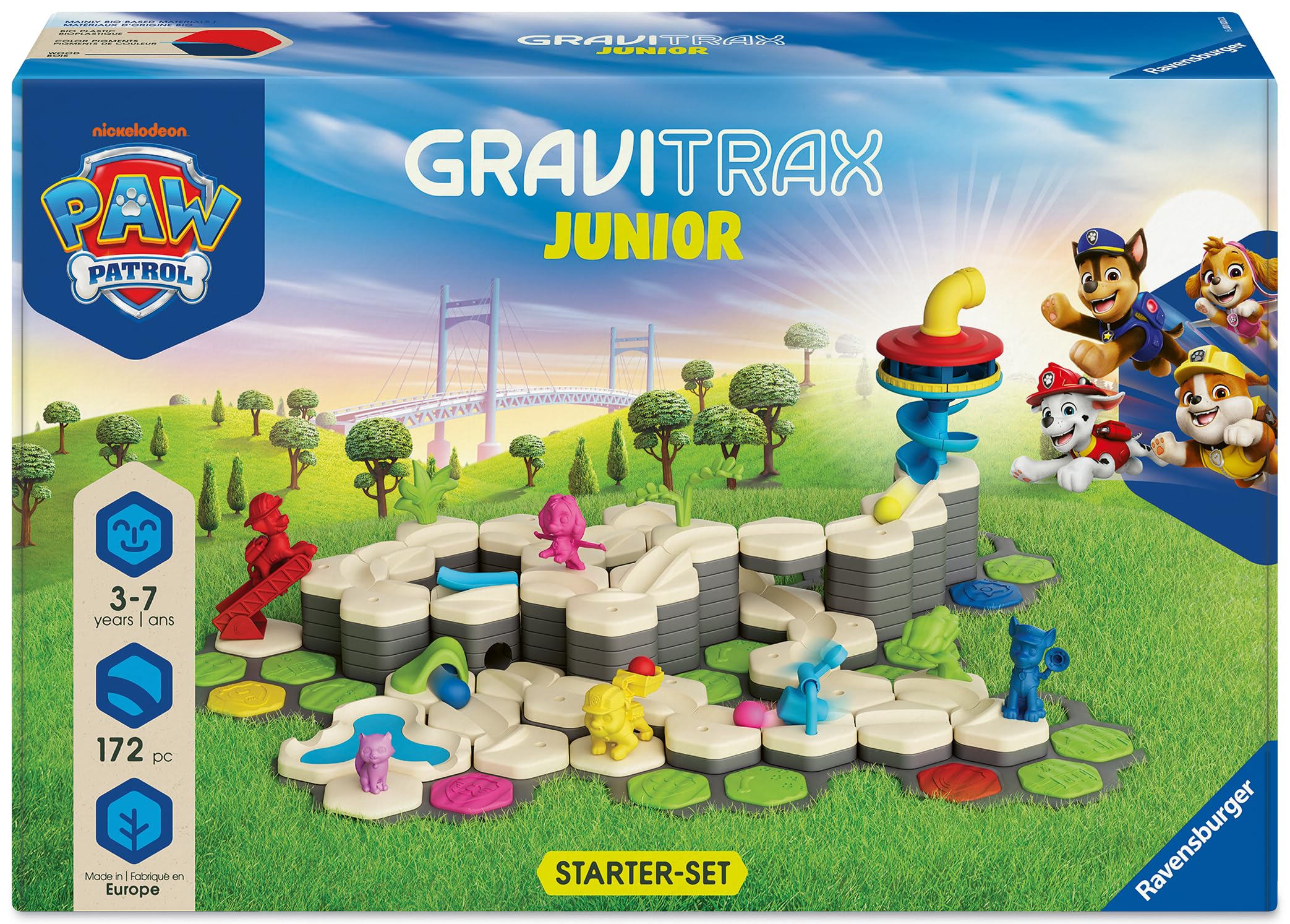 Ravensburger GraviTrax Junior PAW Patrol Starter-Set XXL 12020007 - Kugelbahn ab 3 Jahre - Murmelbahn und Konstruktionsspielzeug für Kinder - PAW Patrol Geschenk für Jungen und Mädchen
