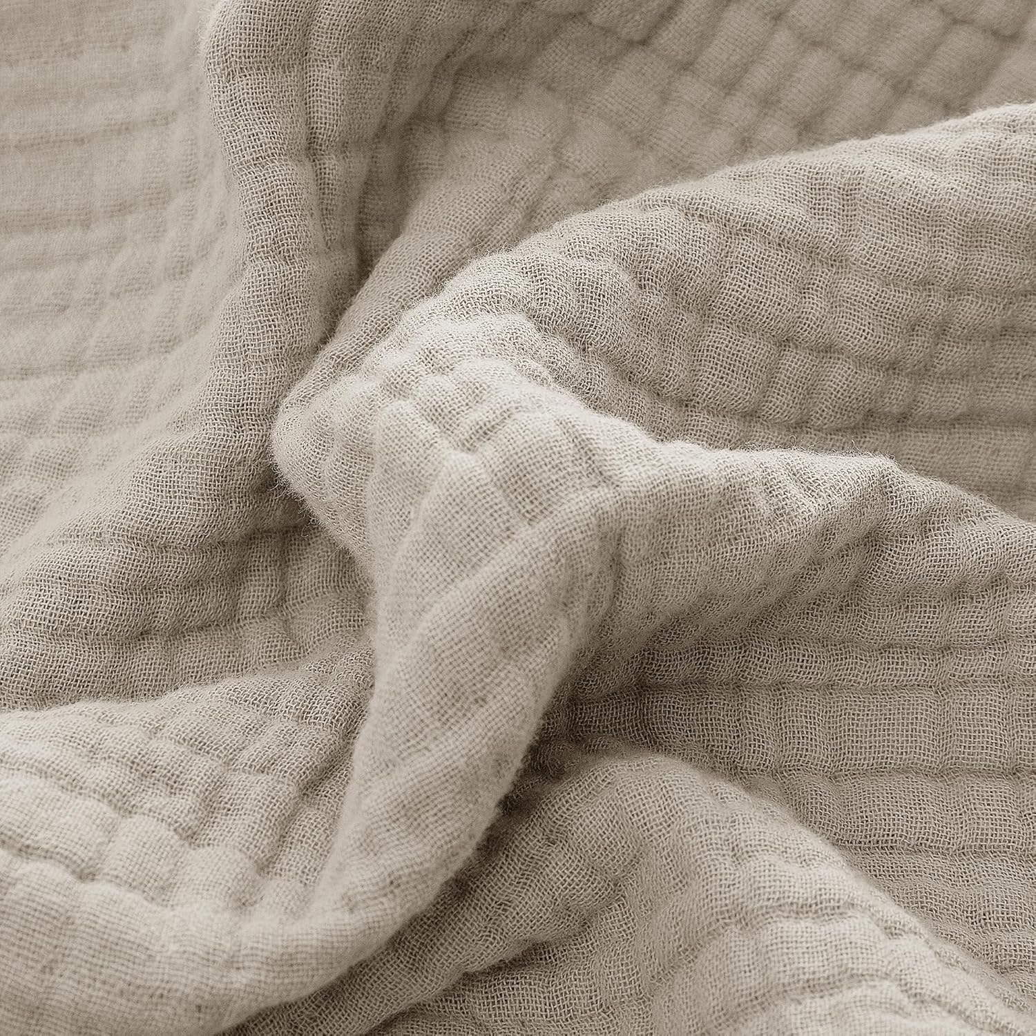 100% Cotton Muslin Queen Blanket (90" x 90") – A Luxuriously Soft, 4-Layer Lightweight and Breathable Gauze Blanket, Perfect for Year-Round use on beds, couches (Khaki, Queen) - Image 2