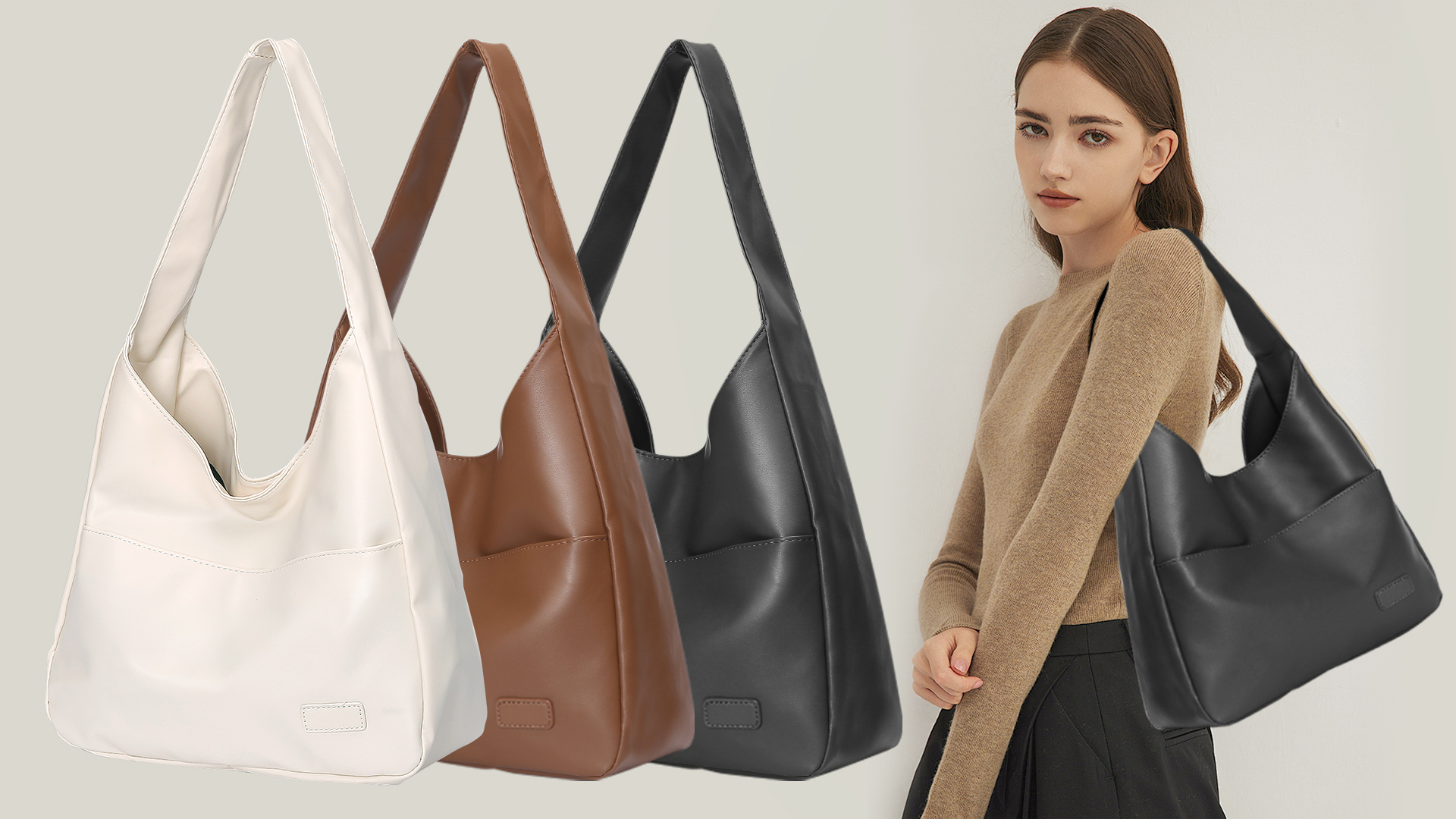 Bolso Hobo de cuero vegano para mujer Tote grande miniatura 7