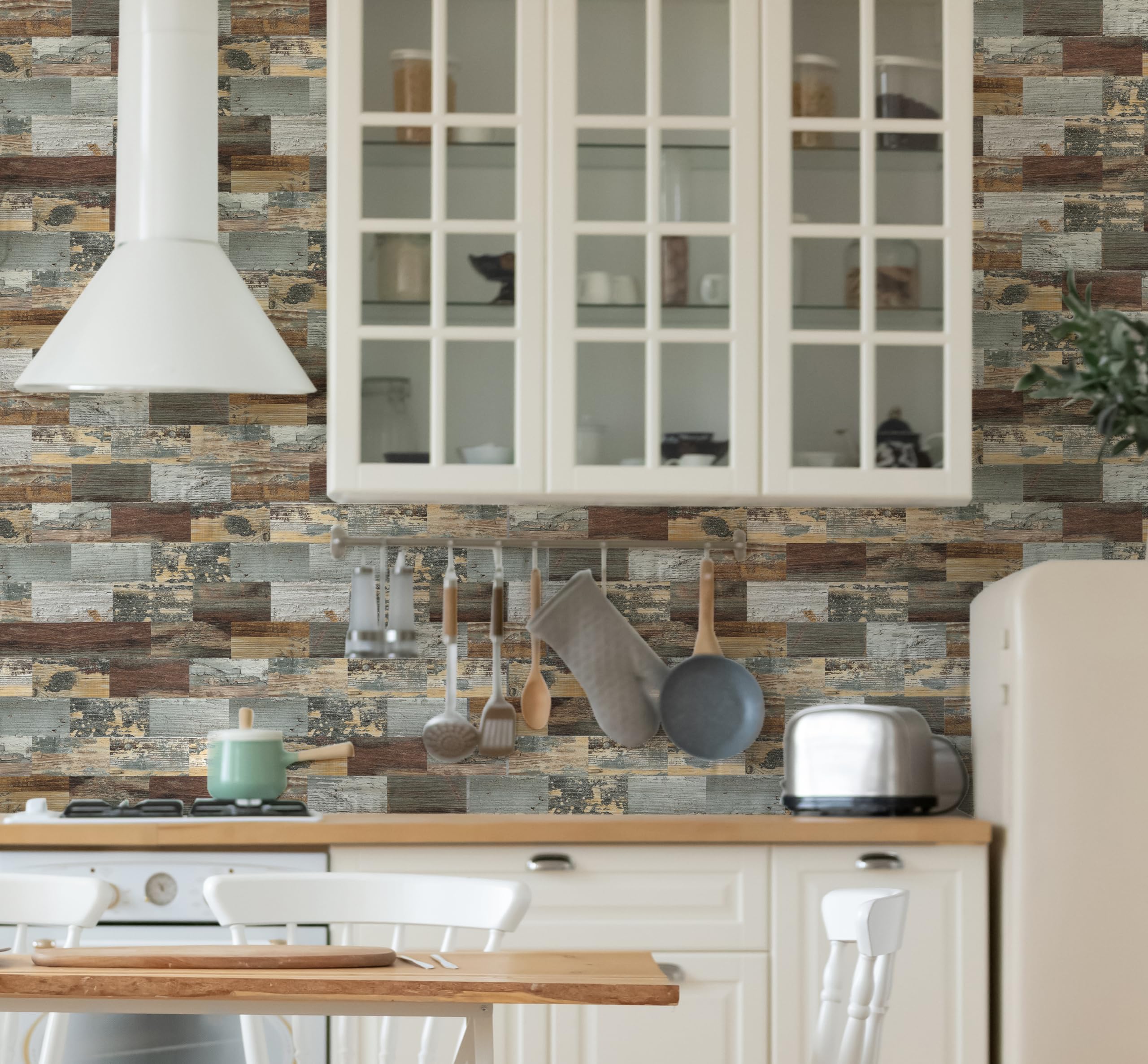 2026 - Azulejo de pared para despegar y pegar, despegar y pegar de 11.35 x 11.6 pulgadas para cocina, baño, chimenea, lavandería (mezcla rústica, 10 paquetes)