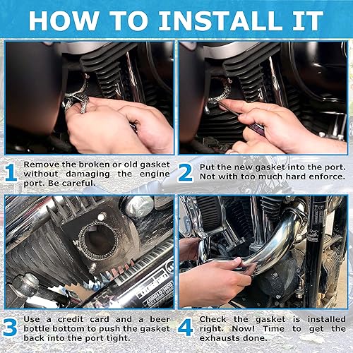 Miniatura 8 de vanjoy Junta de escape para Harley, hecha de grafito y malla de acero para 1984 y posteriores, la mayoría de las bicicletas Harley Davidson,