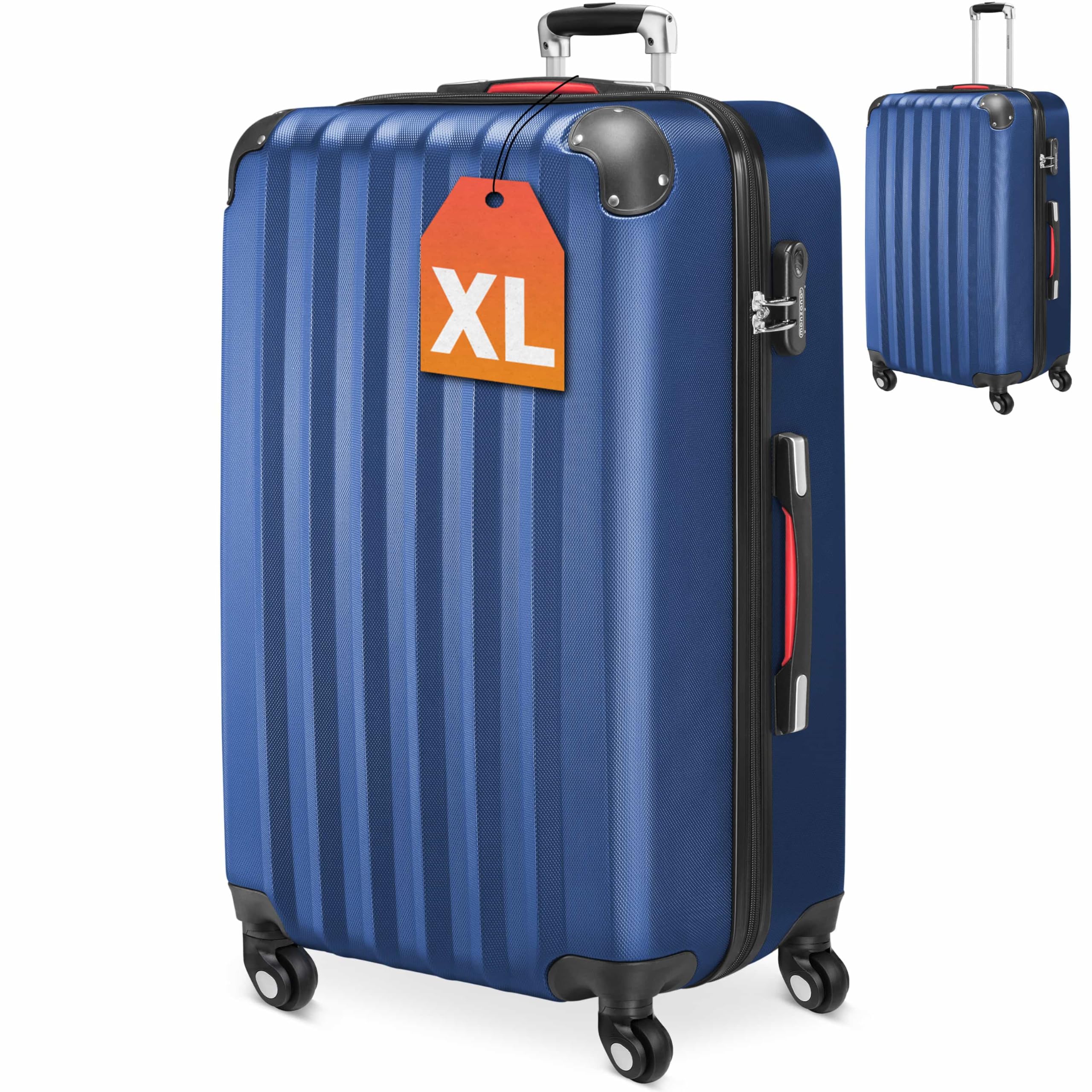 Monzana® Koffer Handgepäck ABS Hard Case 4 Rollen Teleskopgriff Zahlenschloss Kantenschutz Reisekoffer Hartschalenkoffer Rollkoffer Trolley Blau XL