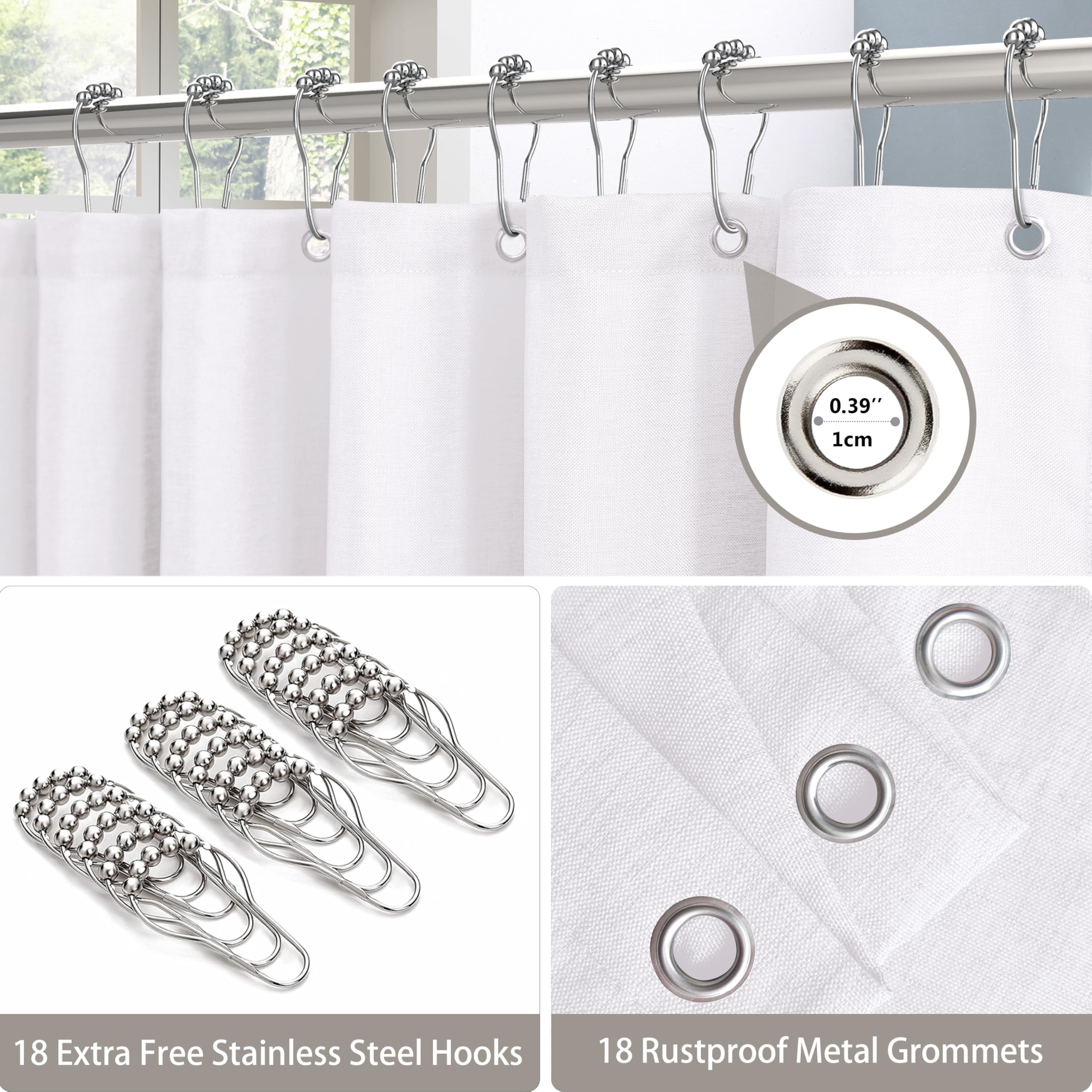 Shower Curtain for Bathroom with Metal Hooks Linen Fabric Shower Curtain Heavy Duty Bath Curtain for Wet Room Bathtub Shower Stall Hotel Quality - Image 3