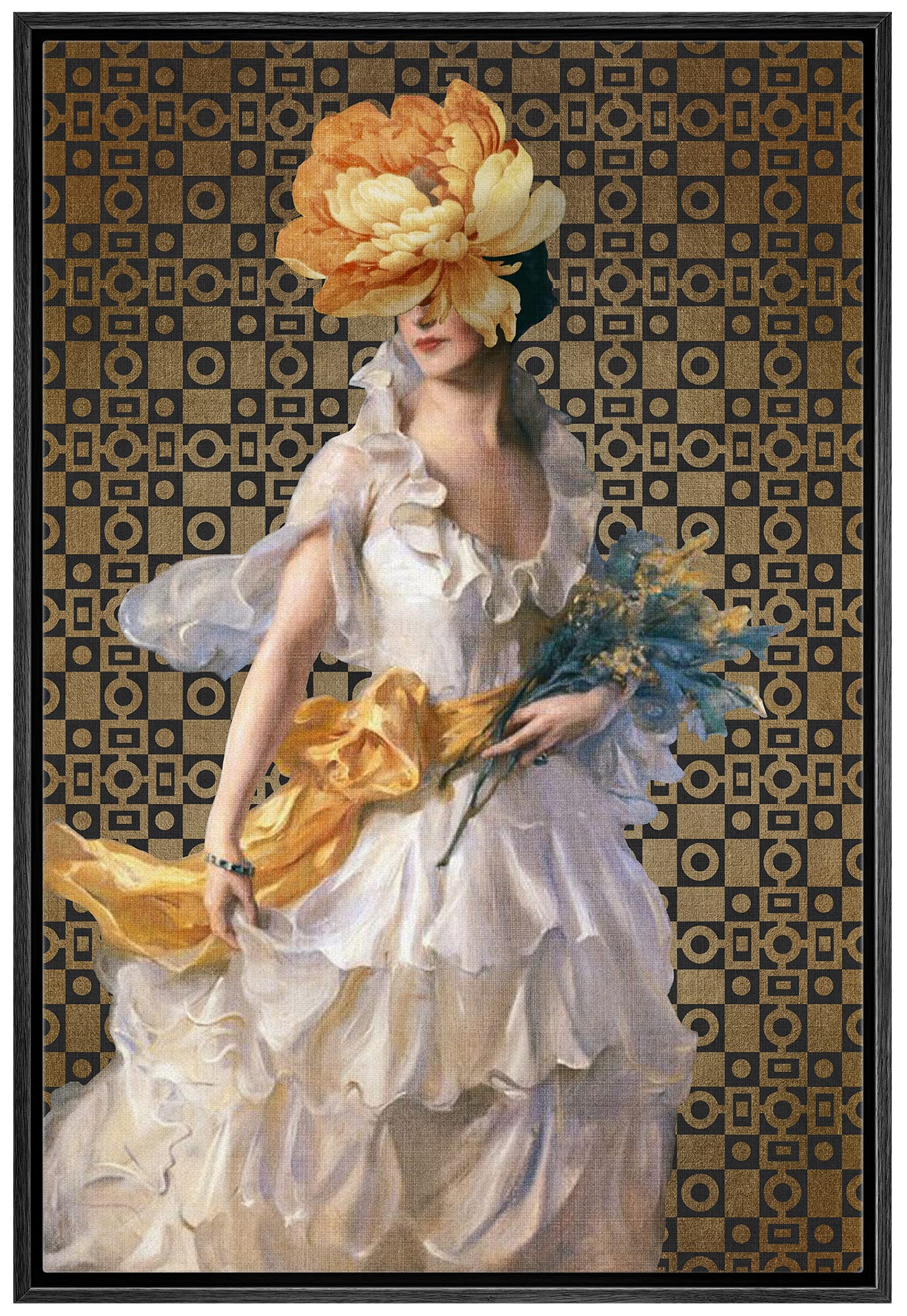 NWT Framed Canvas Print Wall Art Vintage Fine Art Classic Wedding Dress Flower Woman Nature People Illustrations Pop