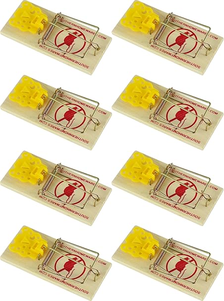 Southern Homewares Wooden Snap Spring Action Mouse Trap with Expanded Cheese Shaped Trigger, 8-Pack