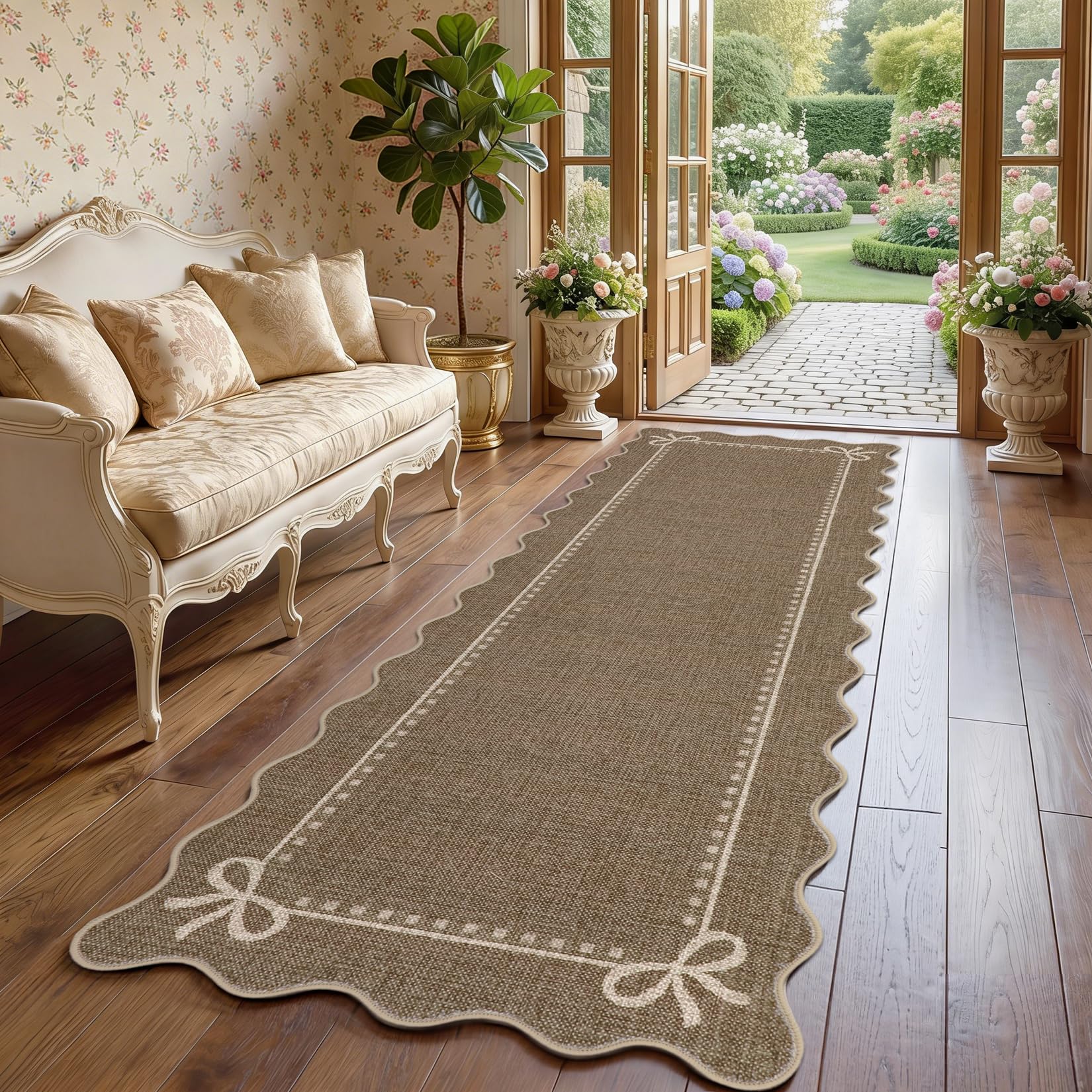 Photo 1 of Garvee Scalloped Bow Runner Rug - 2' x 6' Brown